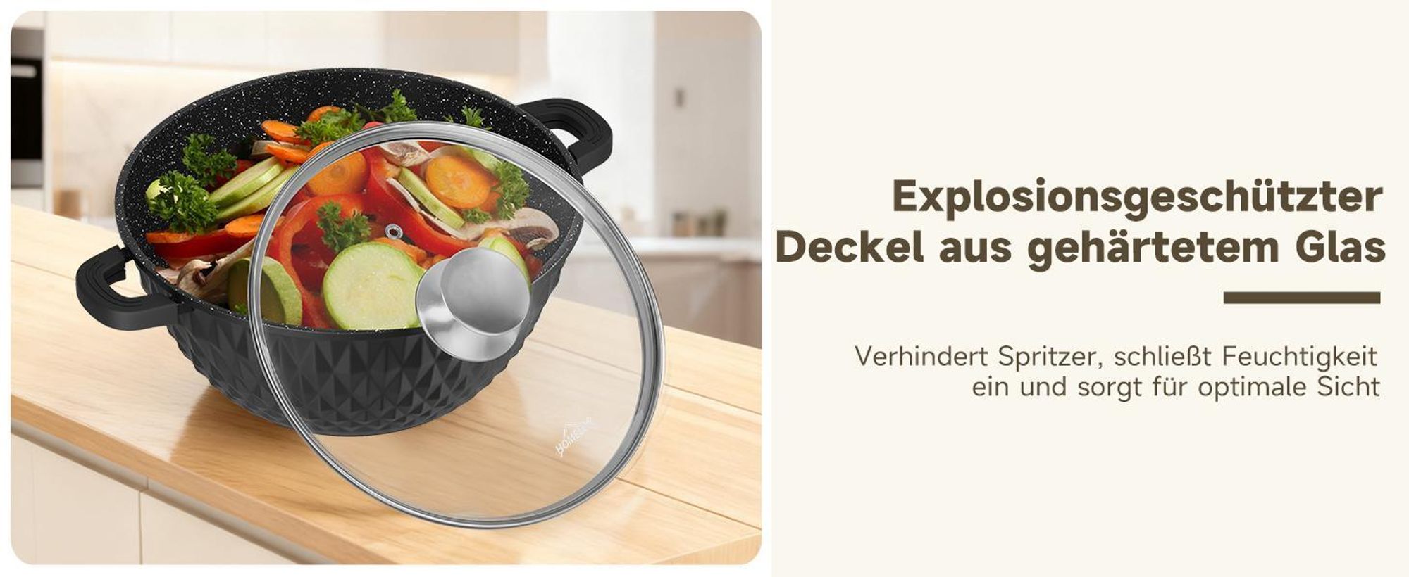 HOMELUX Topfset Induktion 8-teilig, 20/24/28/32cm Kochtopf Set mit Antihaftbeschichtet, Kochtöpfe Induktions für Alle Herdarten, Diamantform & Schwarz