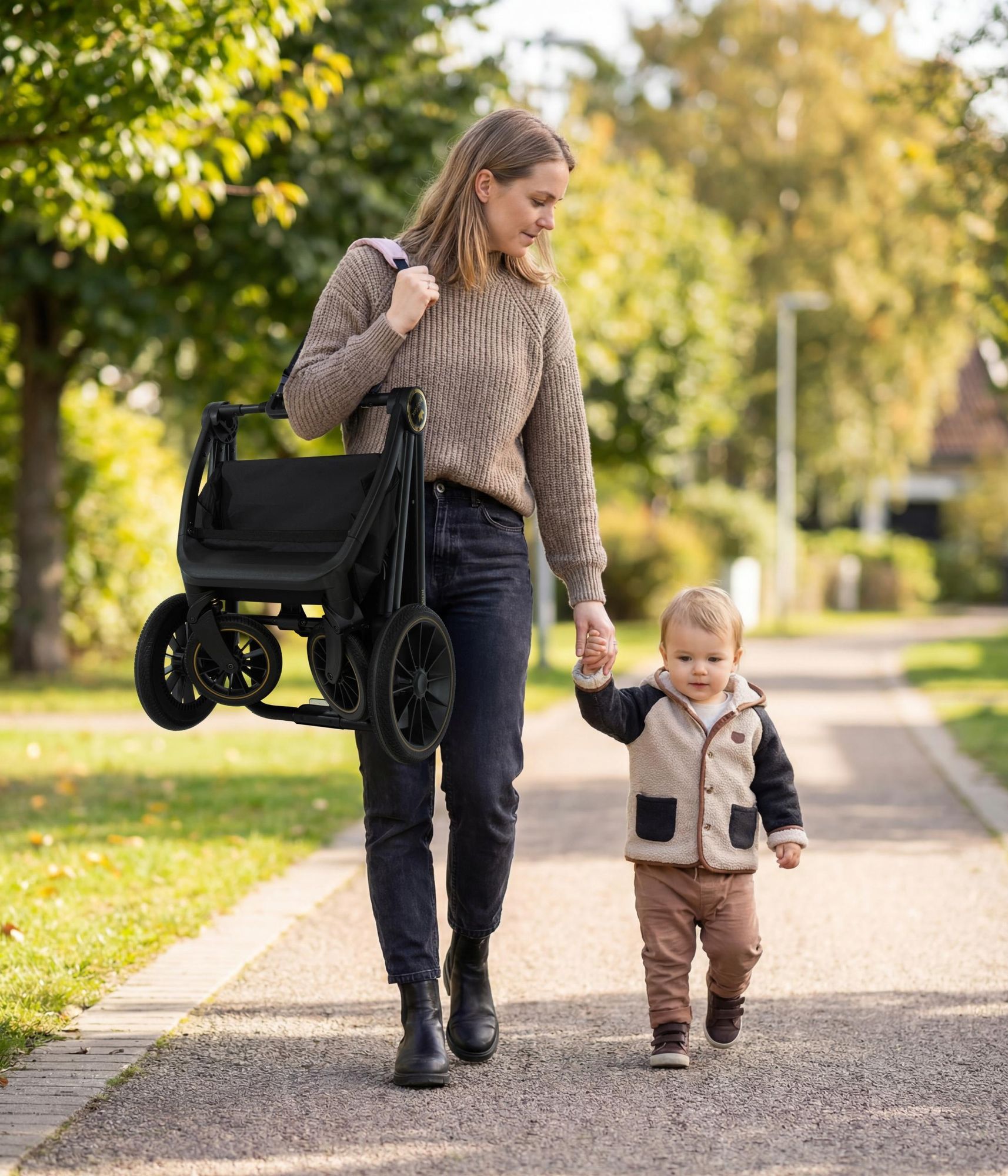 BabyLux® Kinderwagen 3in1 Set ROSSO, Beige Faltbar Leicht Kombikinderwagen Set incl. Babywanne, Buggy Sportsitz, Babyschale i-Size, Wickeltasche