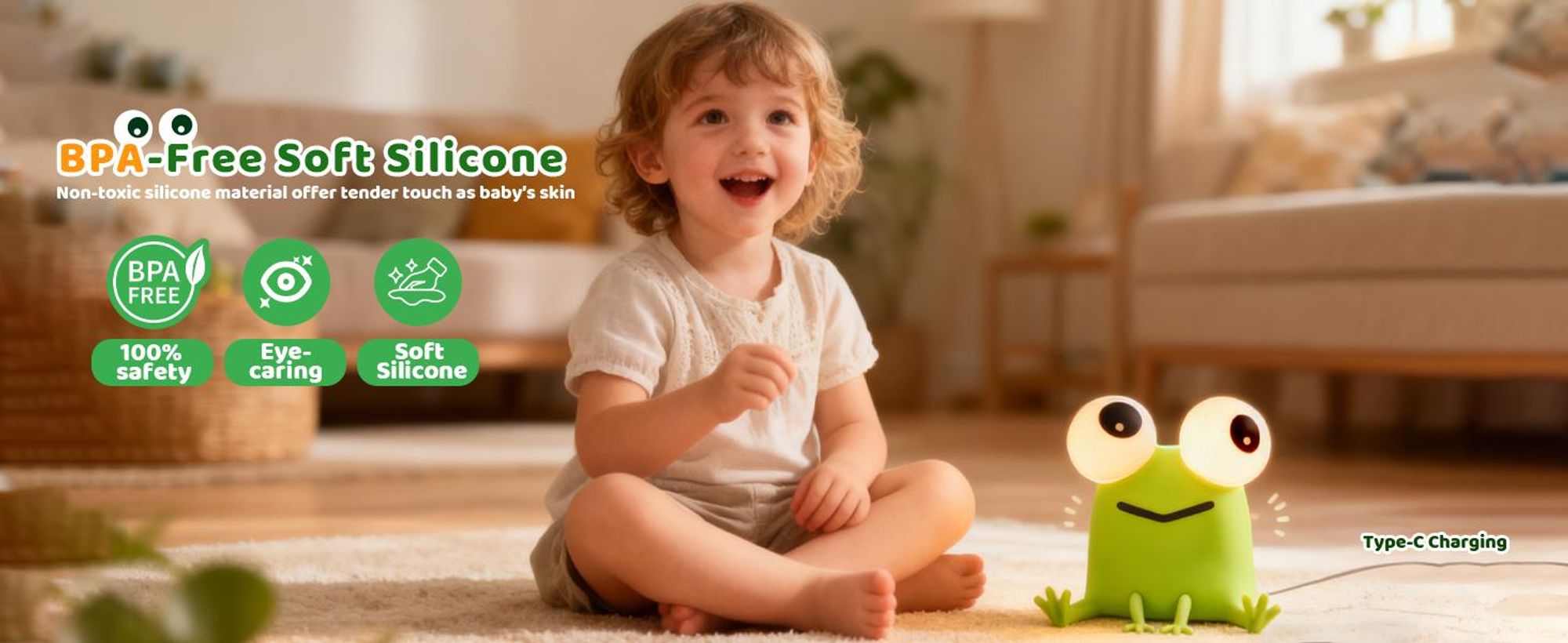 LED Frosch Silikon Nachtlicht Kinder,7 Farben, Kabellos Stufenlos Dimmbar,Touchsensor, Timer, USB Wiederaufladbar, Augenschutz, Babyzimmer, Stilllicht