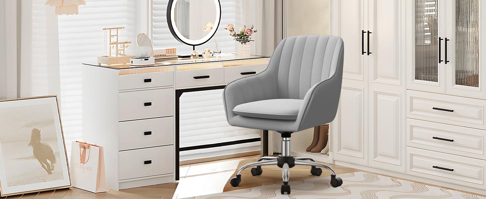 Portreen Bürostuhl, Drehstuhl,Homeoffice Stuhl,Schreibtischstuhl, bürostuhl ergonomisch, Chefsessel 150kg,Drehstuhl mit Rollen,Stuhl für Schminktisch