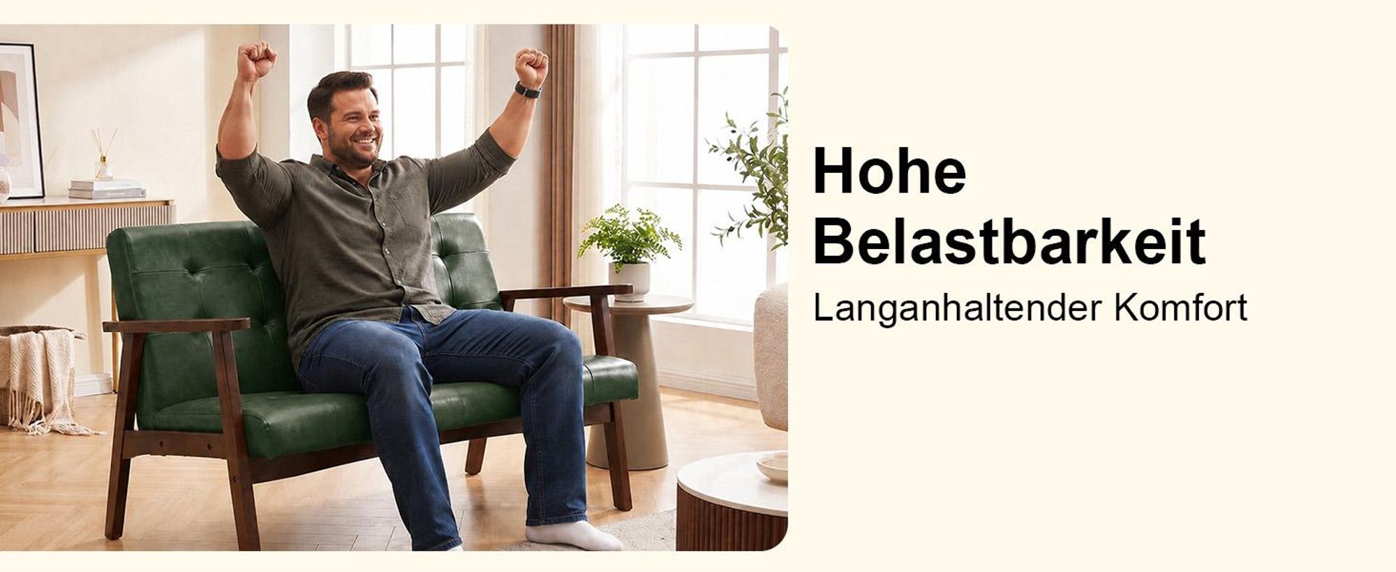 2-Sitzer skandinavisches Sofa aus Kunstleder, mit Armlehnen, Massivholzrahmen, für Wohnzimmer/Schlafzimmer/Büro, Traglast 240 kg, 124×74×75 cm, Dunkel