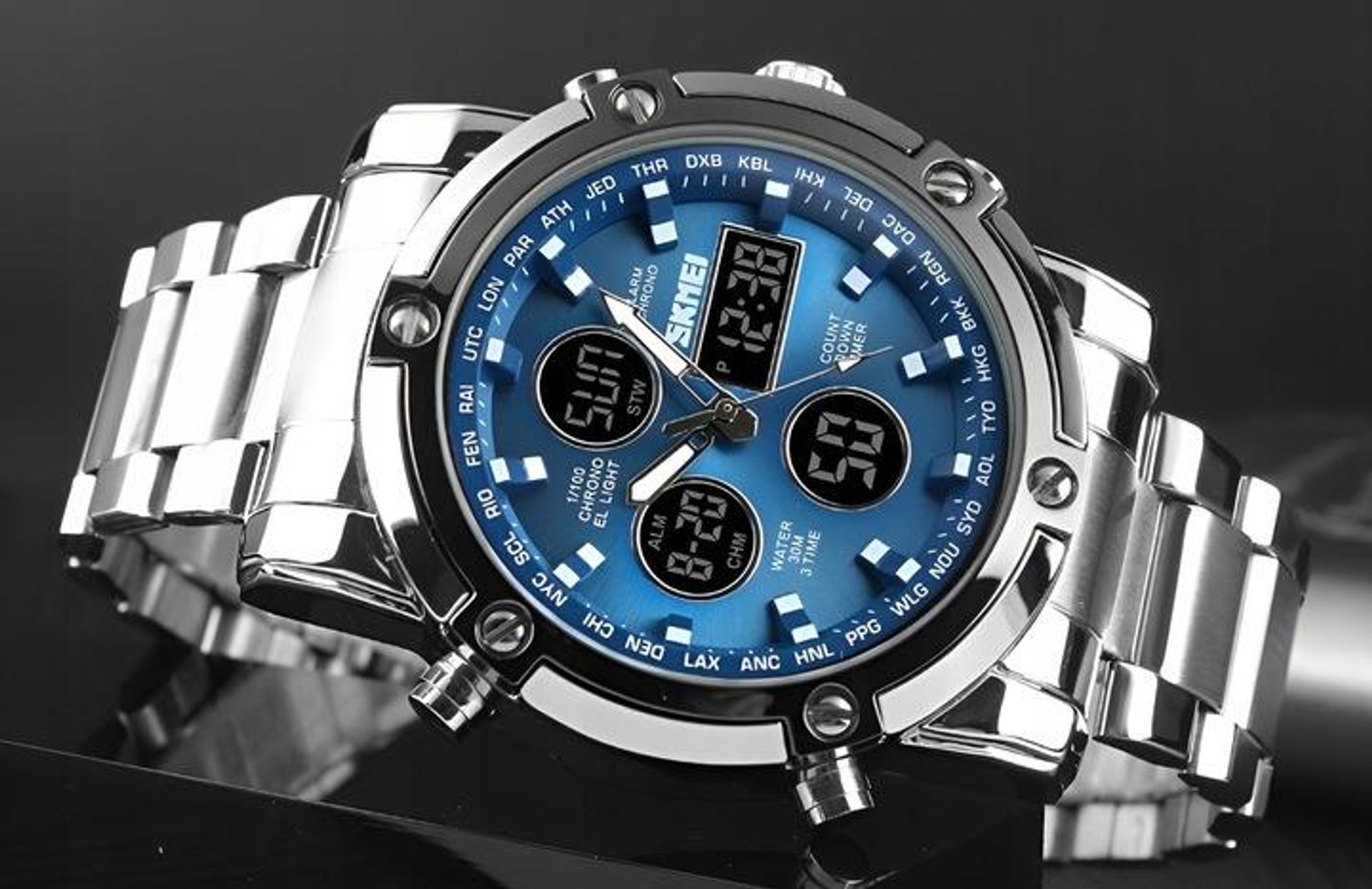 Herren-Sportuhr Digital Trendig Mit Stoppuhr, Datumsanzeige, Alarm, Led + Box