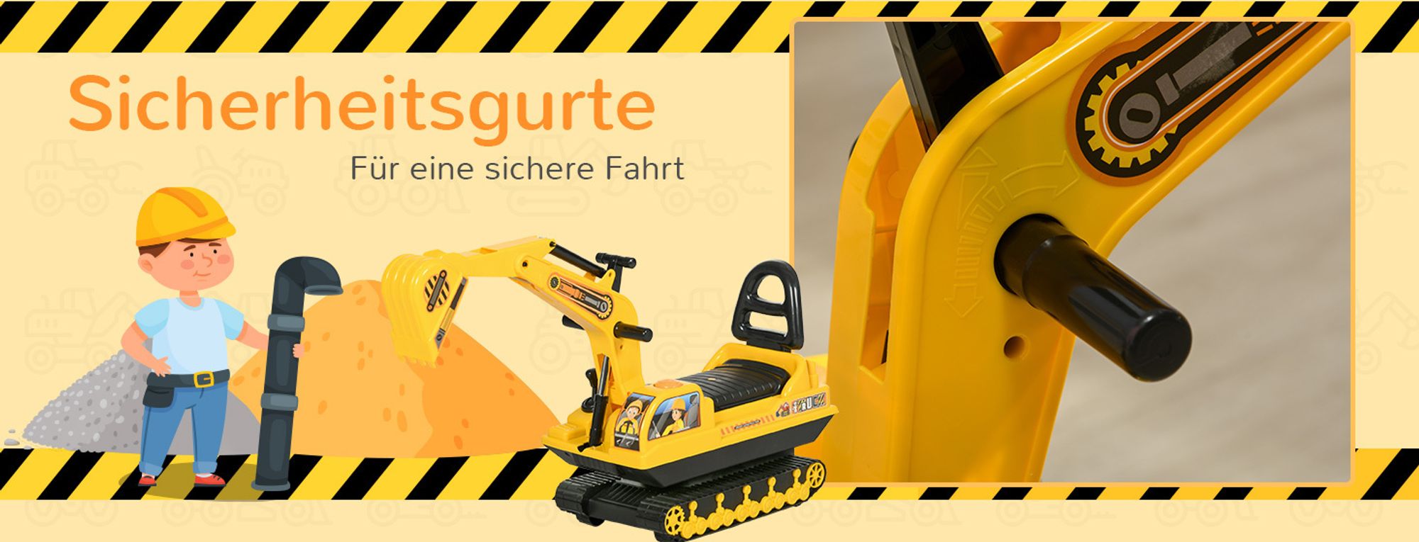 HOMCOM Kinder Sitzbagger Sandbagger für Kinder mit Schaufe, Hupe für 1,5-4 Jahre
