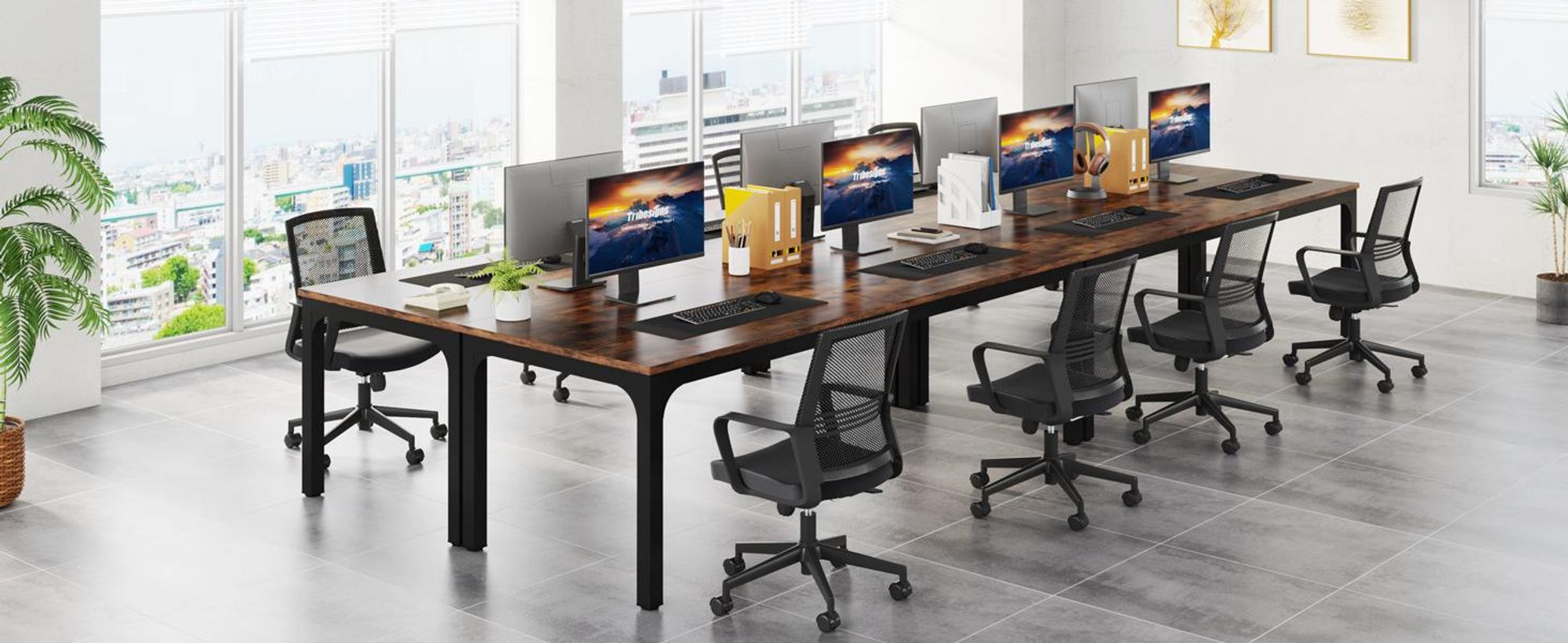 Tribesigns Scrivania Scrivania per computer 200x70x 5 cm Doppia scrivania lunga, scrivania per PC Scrivania per ufficio Scrivania da lavoro Tavolo da pranzo Mobili per ufficio, Marrone rustico