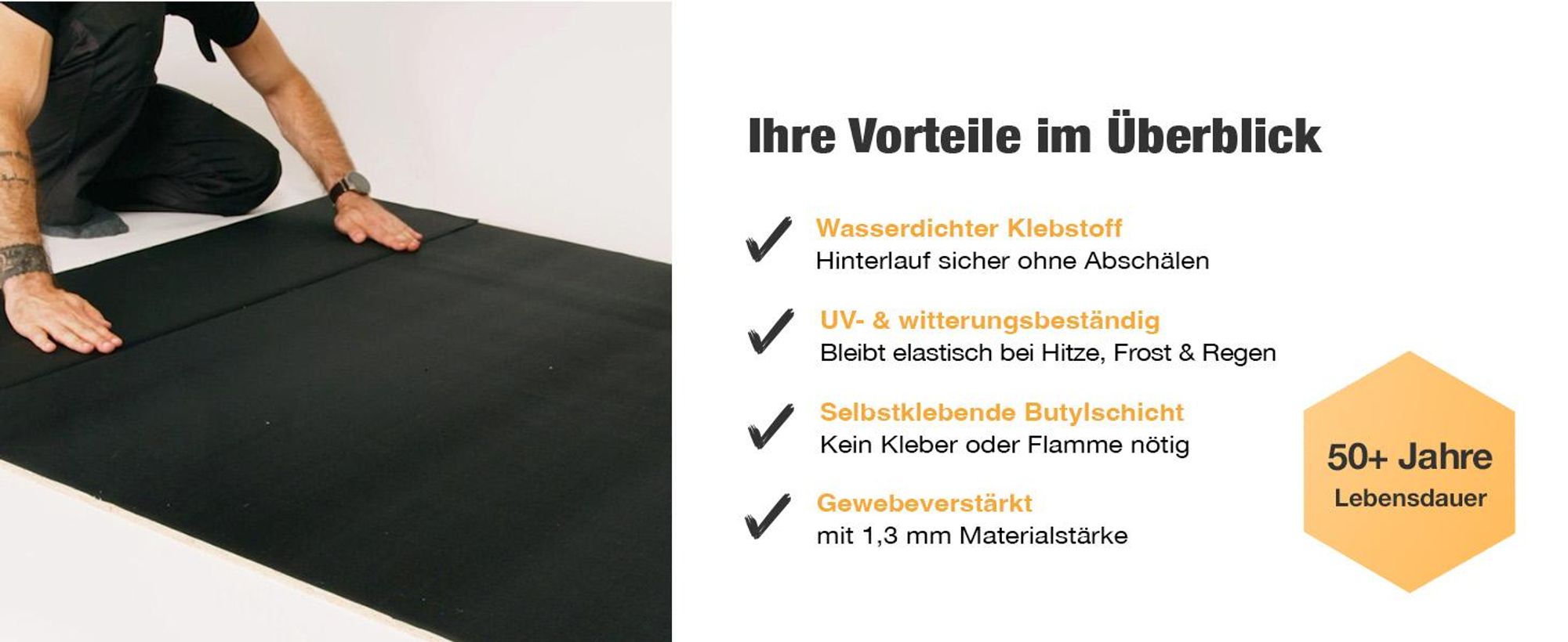 EPDM Dachbahn selbstklebend EasyStick – Dachfolie für Gartenhaus, Carport & Flachdach, wasserdicht, UV-beständig, KSK Abdichtung, schwarz 10m²
