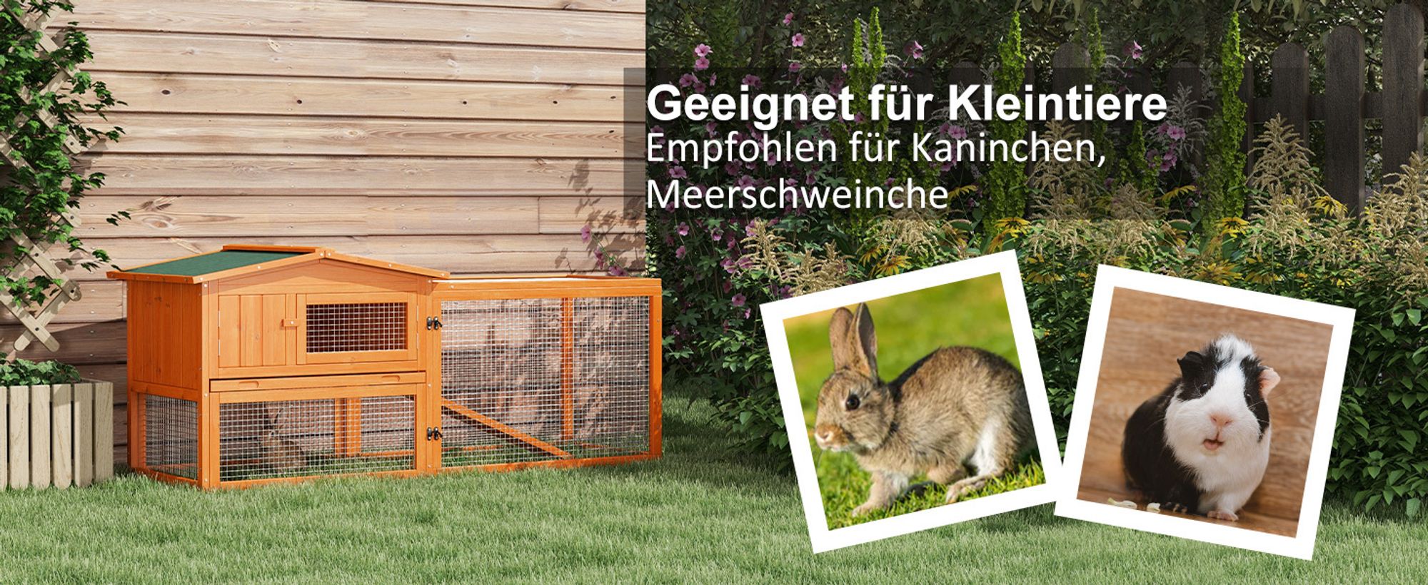 PawHut Kleintierstall Tannenholz Kleintierhaus Kleintierkäfig Asphaltdach Orange