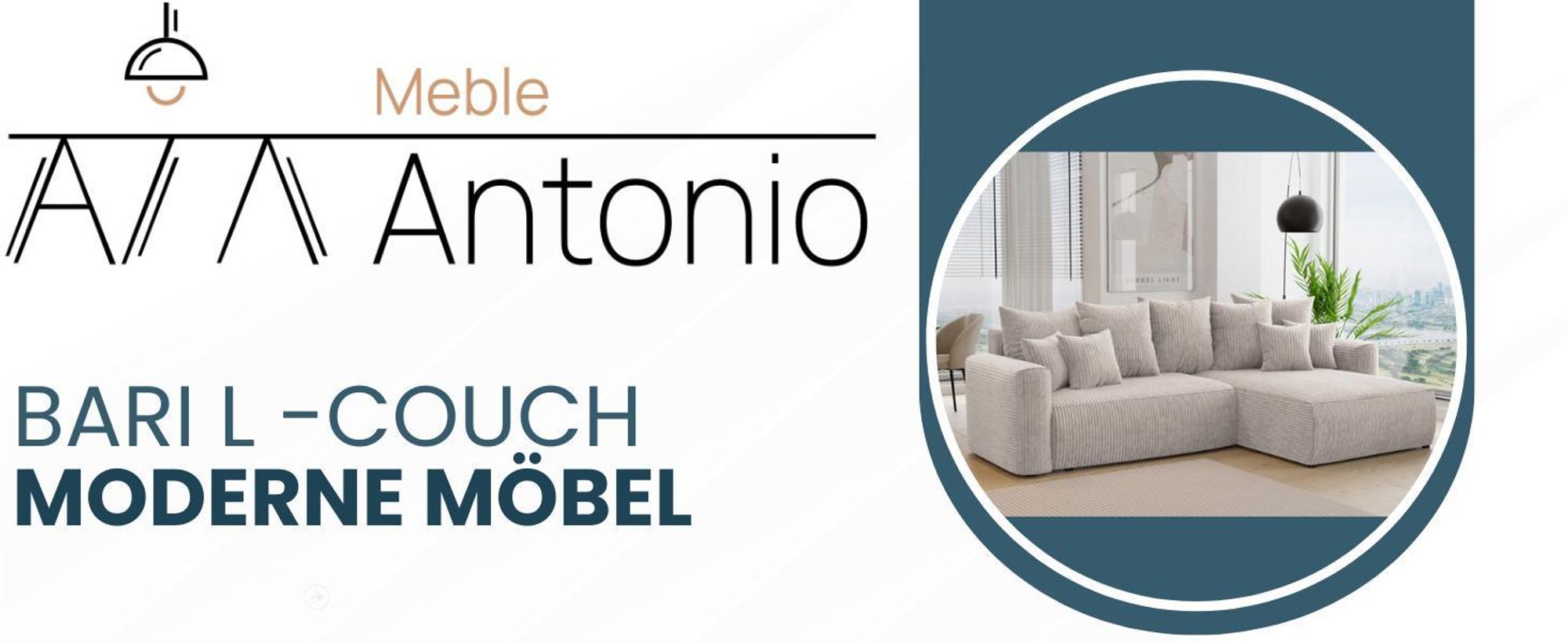 3-Sitzer Ecksofa ANTONIO BARI – 260x160x78cm, Ottomane rechts/links, L-Form, Schlaffunktion & Bettkästen - Eckarniutur, Bezug - Cord in Beige