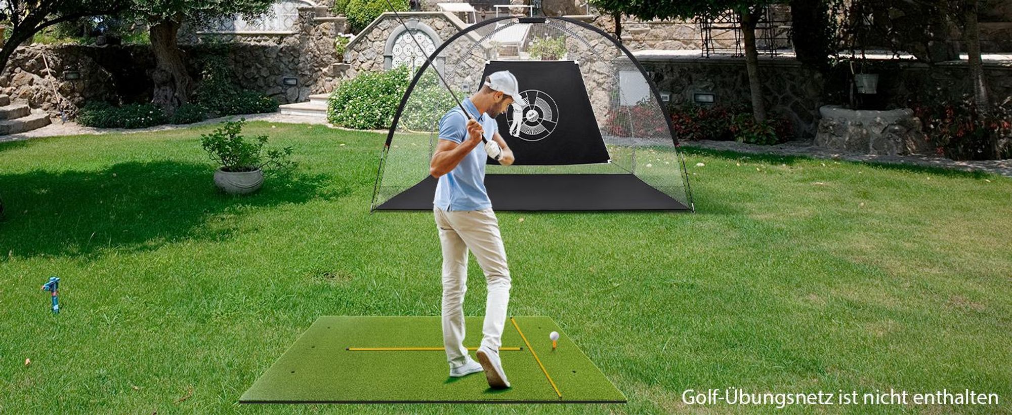 COSTWAY Golf Übungsmatte inkl. 2 Gummi-Tees und 2 Ausrichtungsstäbe, Golfmatte mit 6 Abschlagpositionen, für Indoor und Outdoor 152 x 117 cm, 25 mm