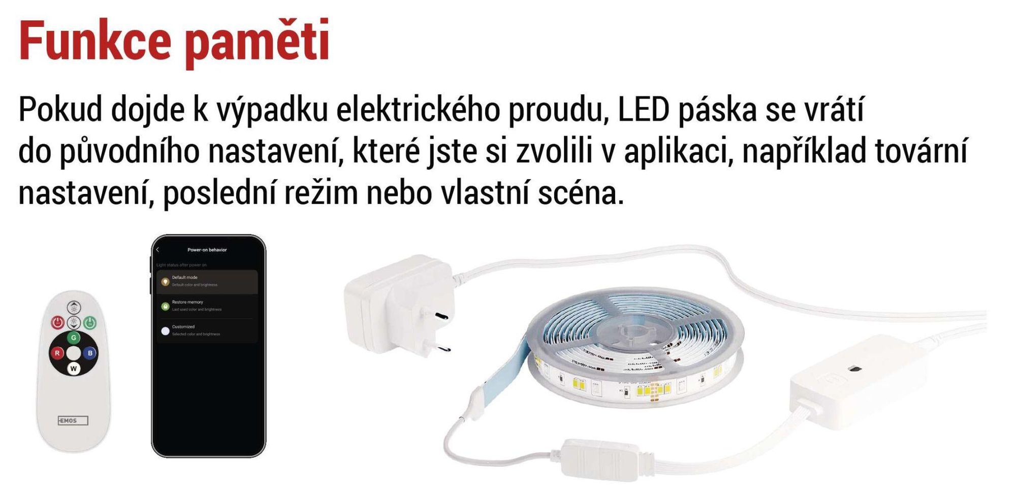 EMOS Smart LED Strip RGB/CCT 2 m, LED pásek s dálkovým ovládáním a aplikací, 16 mil. barev, synchronizace s hudbou, vč. 1,5 m kabelu a adaptéru