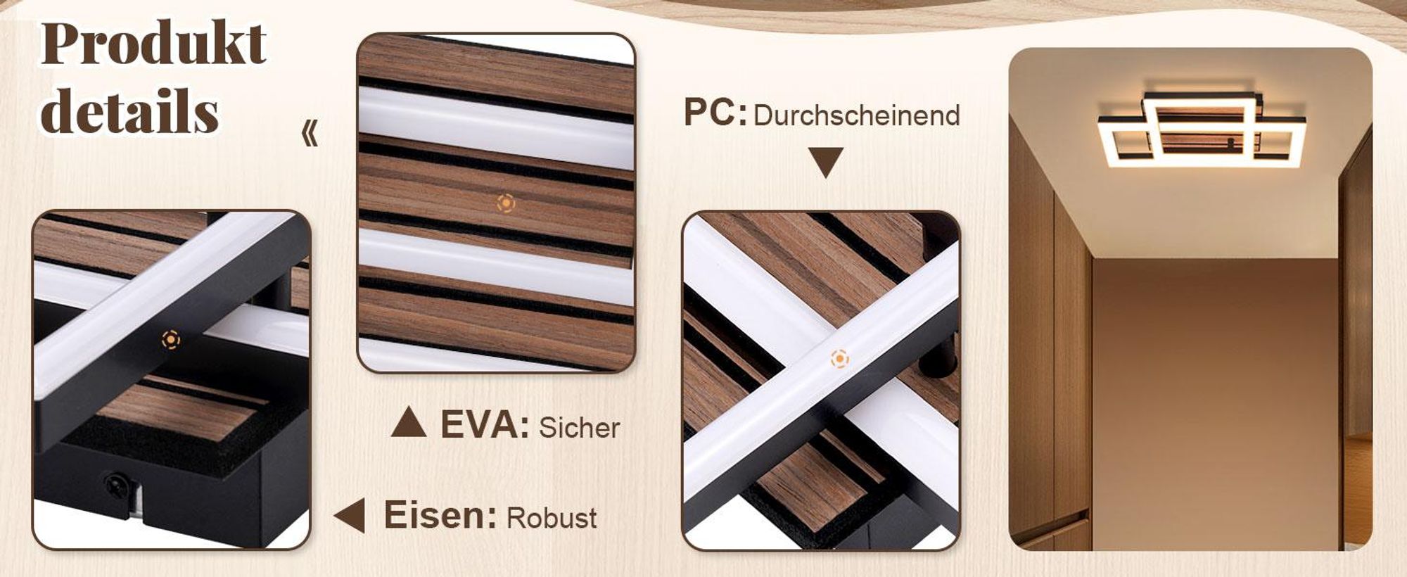 ZMH LED Deckenleuchte Retro 35CM Schlafzimmer Deckenlampe 14W Küchenlampe 3000K Warmweiß Eckig Flur Wohnzimmerlampe für Wohnzimmer Küche Esszimmer