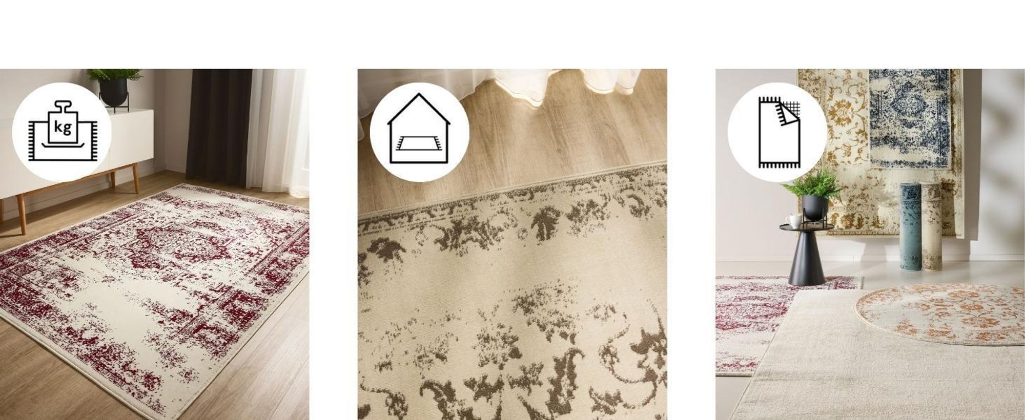 benuta Vintage Teppich Wohnzimmer Suki Creme/Braun 300x400 cm Wohnzimmerteppich Schlafzimmer weich orientalisch Rechteckig
