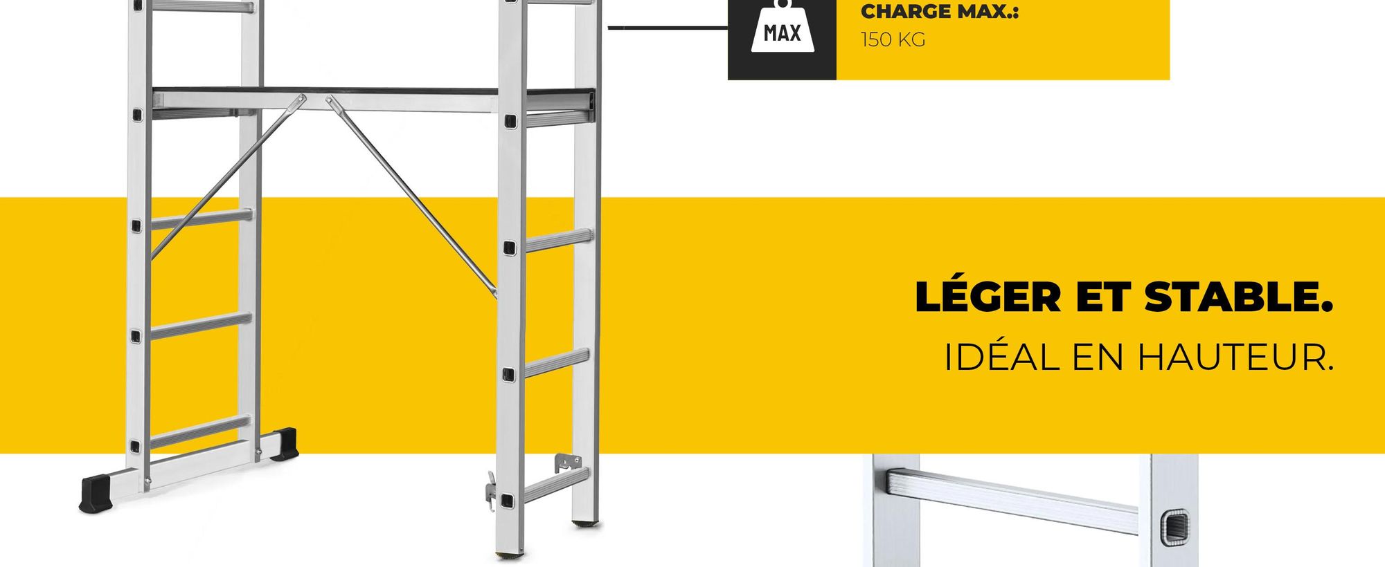 Drabest | Échafaudage Aluminium 2x7 - 2,97 m - Léger et Compact - Multi-usage et Antidérapant