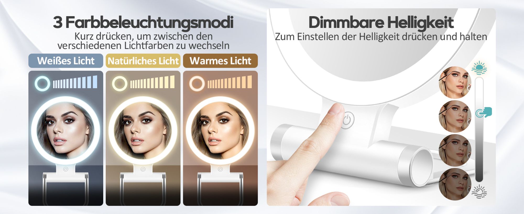 Schminkspiegel mit Beleuchtung,Doppelseitiger1X/30X Vergrößerungsspiegel mit Licht, 2000mAh 3 Farben Beleuchtungsmodi, Einstellbare Helligkeit, Faltbarer Kompakter Makeup Spiegel Reisegröße