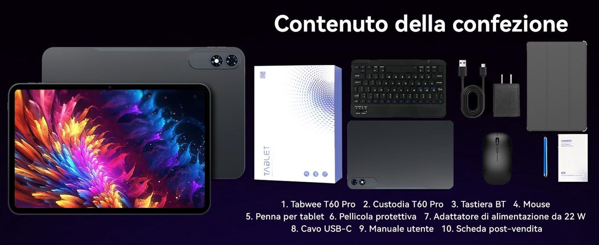 Tablet TABWEE T60Pro da 13,4" con Android 16, 24 GB (8+16) + 256 GB/2 TB TF, batteria da 10.000 mAh, display Incell 2K/120 Hz/5G WiFi, con custodia/mouse/tastiera/auricolari con cavo