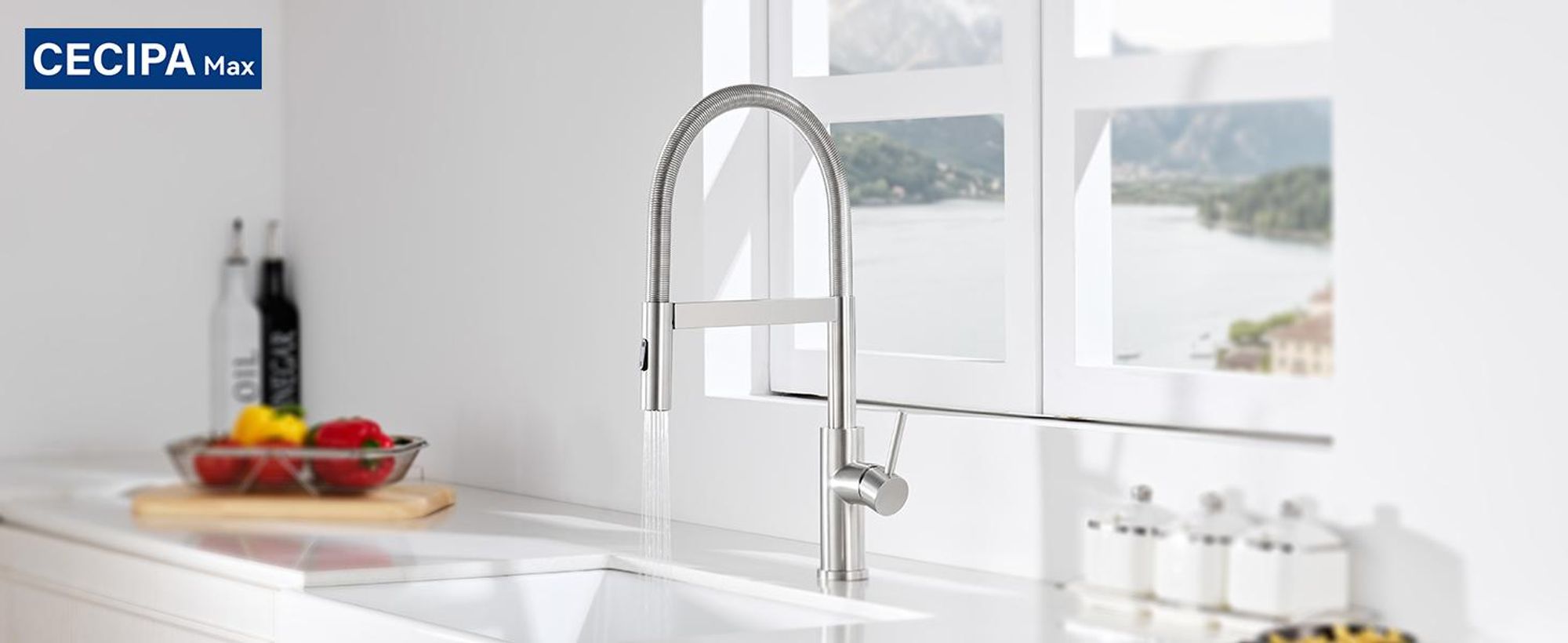Küchenarmatur Gebürstet Spiralfeder Magnetisch, Wasserhahn Küche Hochdruck Profi Cecipa MAX Wasserhahn für Spülbecken mit Stabilisator, Mischbatterie
