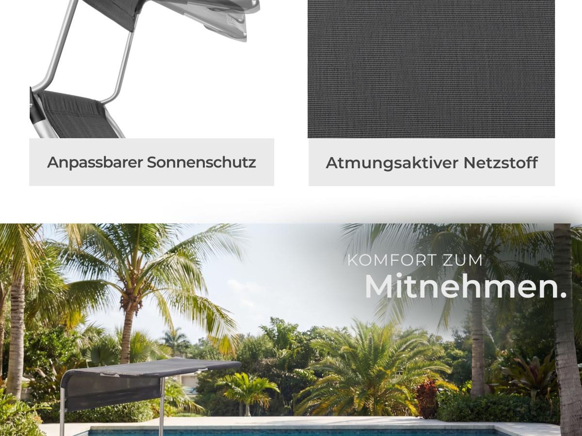 tectake® Sonnenliege Cloud II mit Sonnendach, klappbar