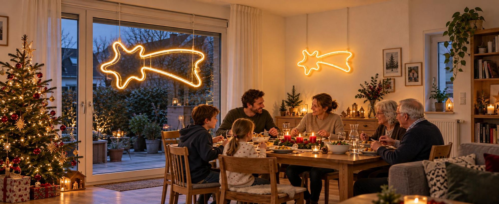 SALCAR LED Weihnachtsbeleuchtung 90 cm mit 300 LEDs, Weihnachtsdeko für Garten und Innenbereich, Neonlicht Dekolicht