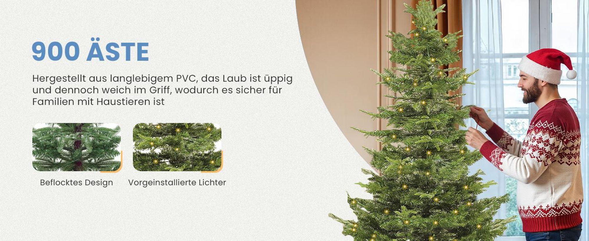 200cm Künstlicher Weihnachtsbaum, mit Schnee & 500 LED Beleuchtung, Vorgeschmückt Kristall-Dekoration, ca. 900 Spitzen, Tannenbaum mit Metallständer