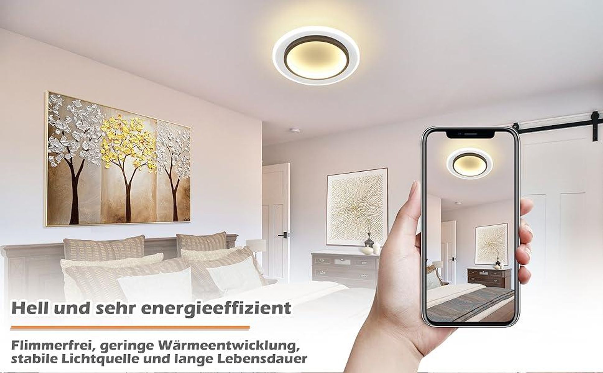 ZMH Deckenlampe LED Deckenleuchte Ø23.5cm Schlafzimmer 14W Flurlampe Warmweiß Schlafzimmerlampe Wohnzimmerlampe Deckenbeleuchtung für Küche Wohnzimmer