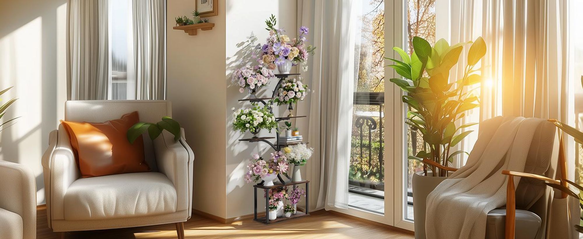 FATIVO Portapiante in Metallo a 8 Livelli: Scaffale Porta Piante per Interni ed Esterni, Balcone, Giardino e Soggiorno, 50 × 26 × 151 cm