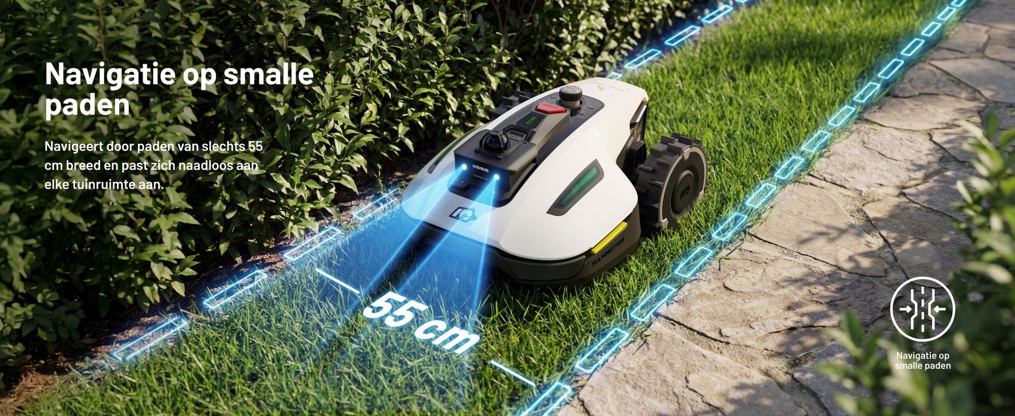Robotmaaier Mammotion YUKA Mini 2 1000 met garage en wasstandaard, zonder kabel, voor 1000 m², met DropMow-technologie, auto-kaartgeneratie, app