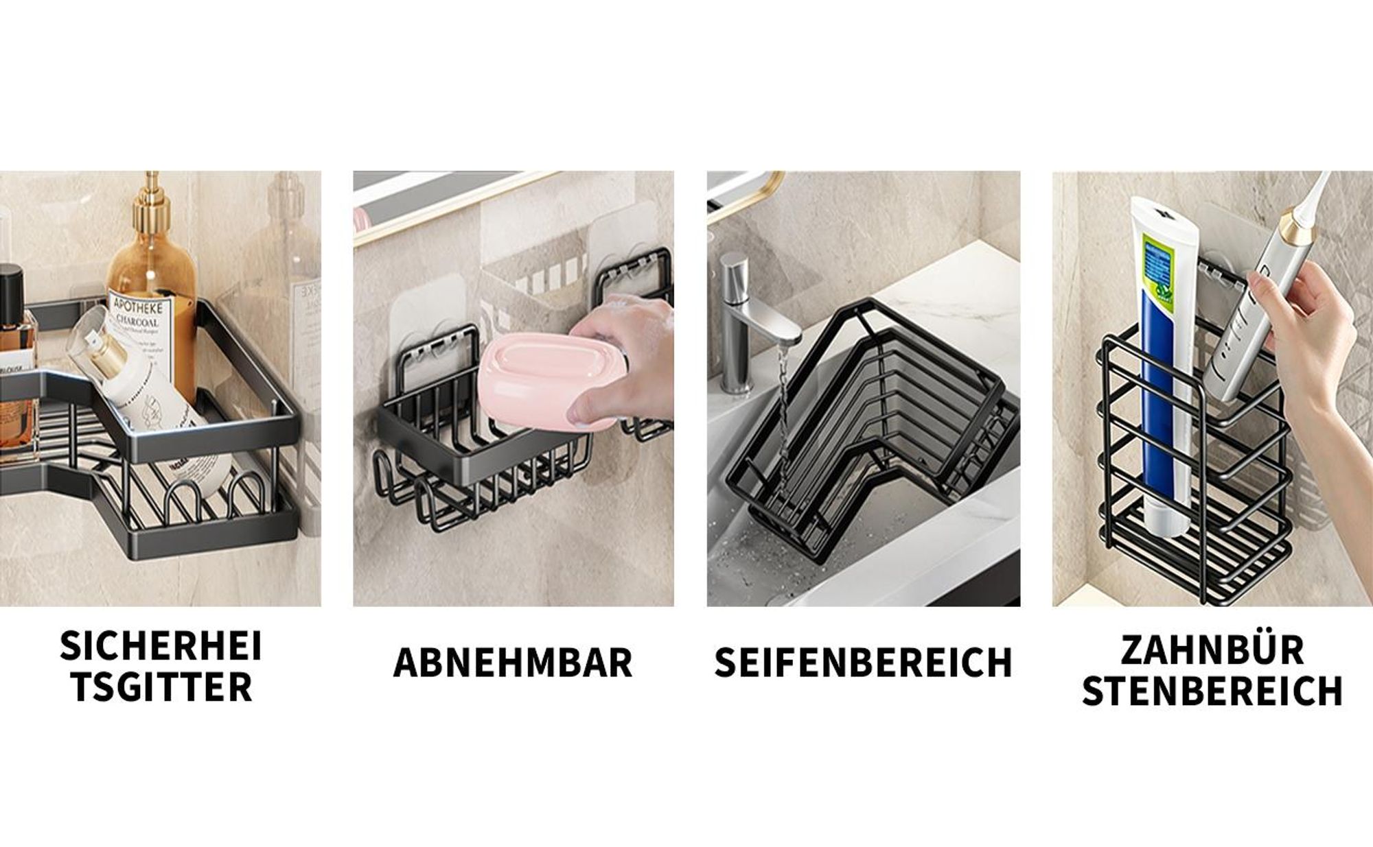 Duschablage Duschablage Ohne Bohren, Duschregal, Kohlenstoffstahl Badregal 5 St. Set, Duschablage Ohne Bohren
