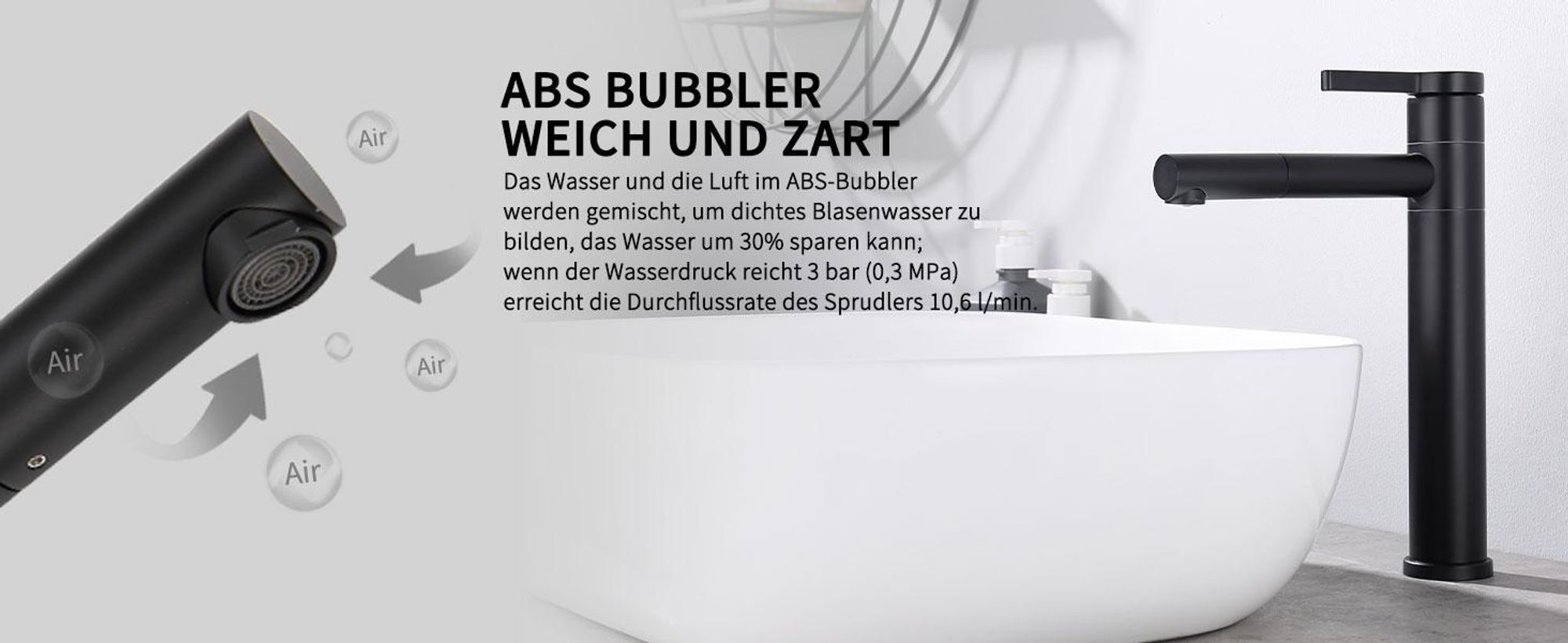 Homelody Schwarz Wasserhahn Bad 360° Drehbar Waschtischarmatur, Einhebel mit 2 Schläuche Einhebelmischer