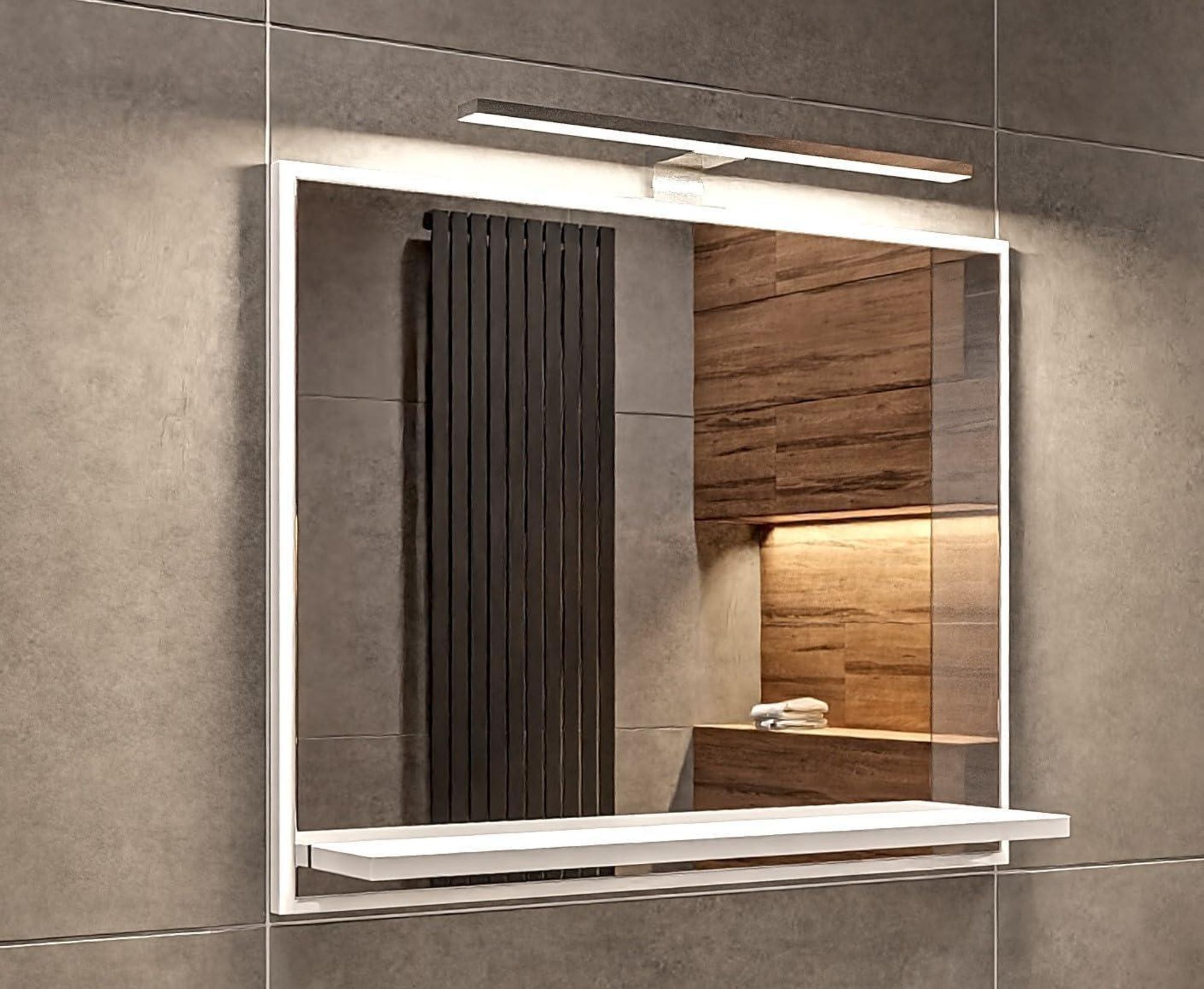 Badspiegel mit Beleuchtung Sonoma H:50 x B:60 cm - Bathroom Mirror IP44 - Badezimmer Spiegel Rechteckig mit Ablage und LED 4000K - Wandspiegel