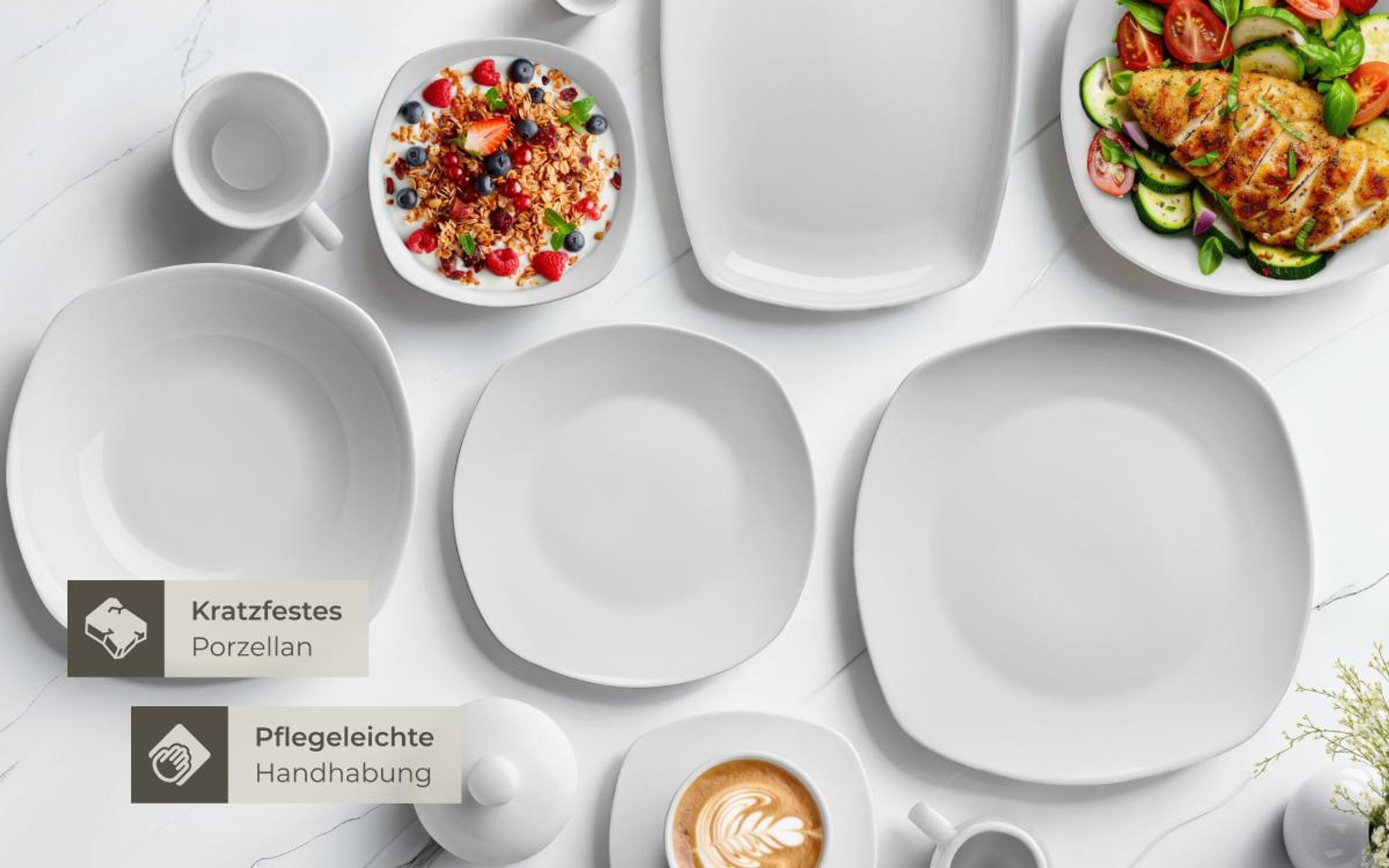 tectake® Kombiservice Salerno für 12 Personen ineinander stapelbar