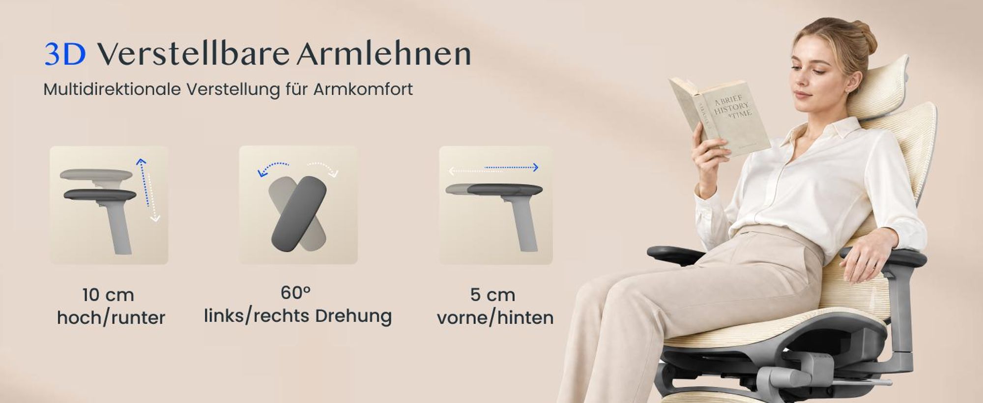 FLEXISPOT ErgoX Ergonomischer Bürostuhl mit Fußstütze, 3D-Armlehnen & Kopfstütze, 5D-verstellbare Rückenlehne, Tragfähigkeit von 136 kg, Beige