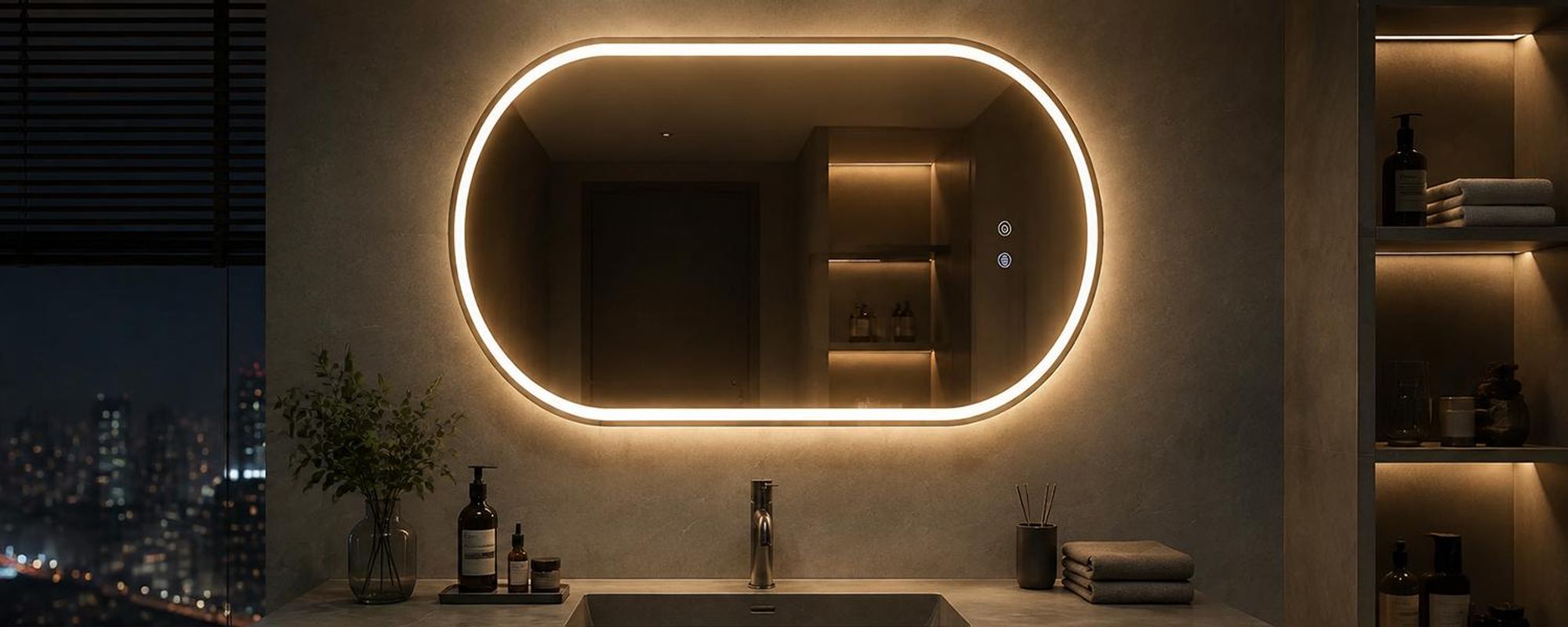 ZMH Zrcadlo do koupelny s osvětlením, 50x80 cm, lampa, stmívatelné LED osvětlení, dotykový spínač, osvětlené zrcadlo, oválné, velké, moderní, nástěnné