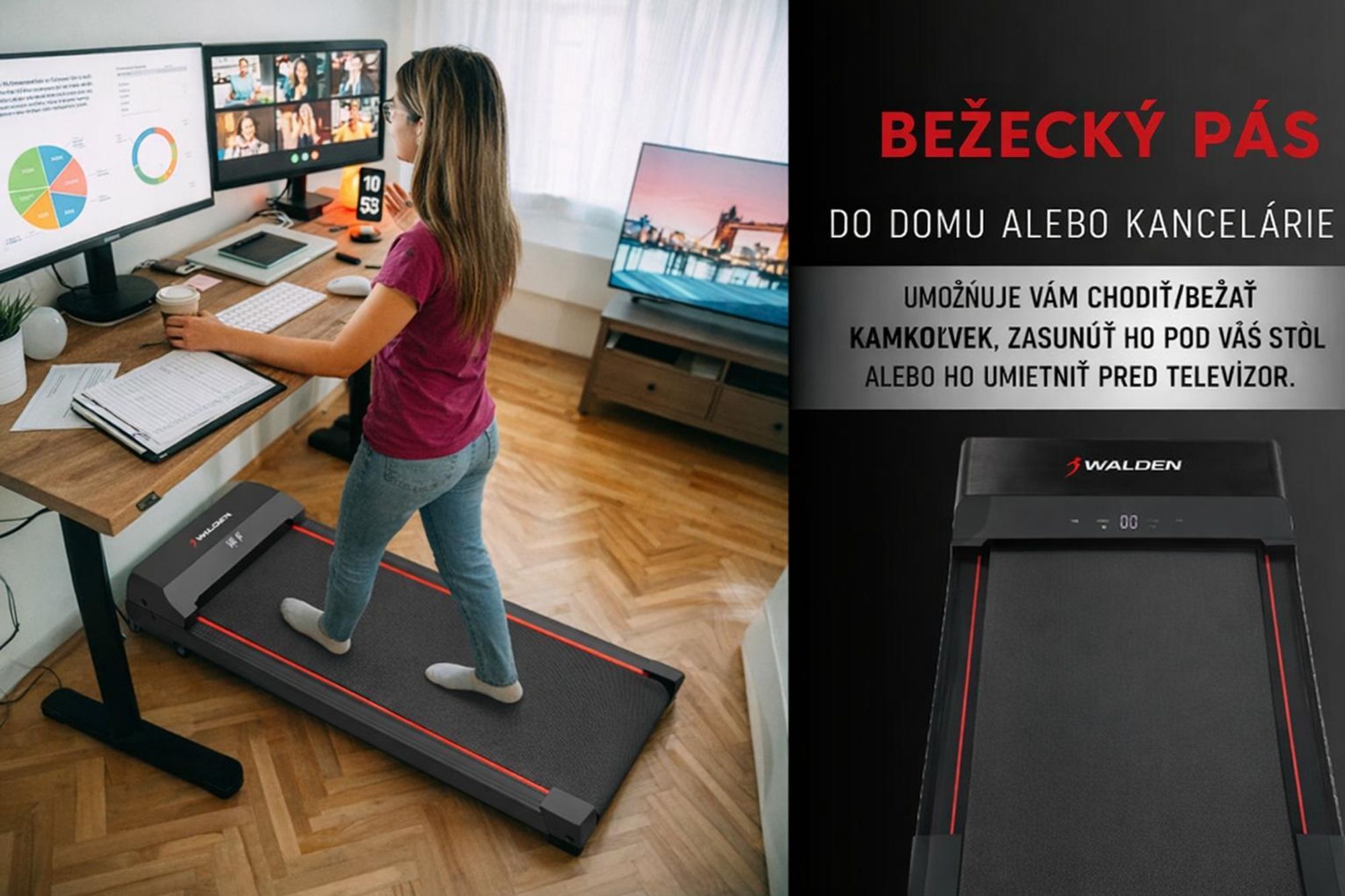 Walden F2200 Chodiaci pás 2-v-1 (1–6 km/h) Kompaktný, Tichý a Pohodlný pre Domácu Kanceláriu, Fitness a Ľahký Tréning