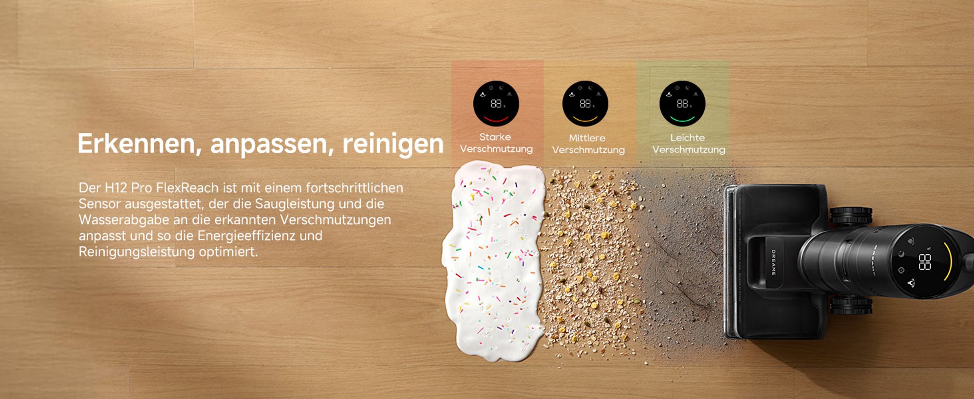 Dreame H12 Pro FlexReach Nass- und Trockensauger,Kabelloser Staubsauger-Mopp ohne Verwicklungen für Hartböden,180°Liegefläche,Heißluft-Selbstreinigung