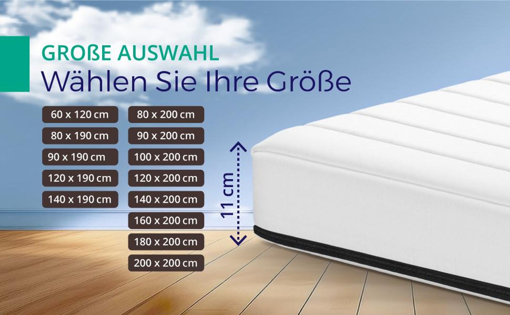 Kaltschaummatratze 140x200 cm – 11 cm hoch – Ergonomische Matratze H3 – Atmungsaktiv & Komfortabel
