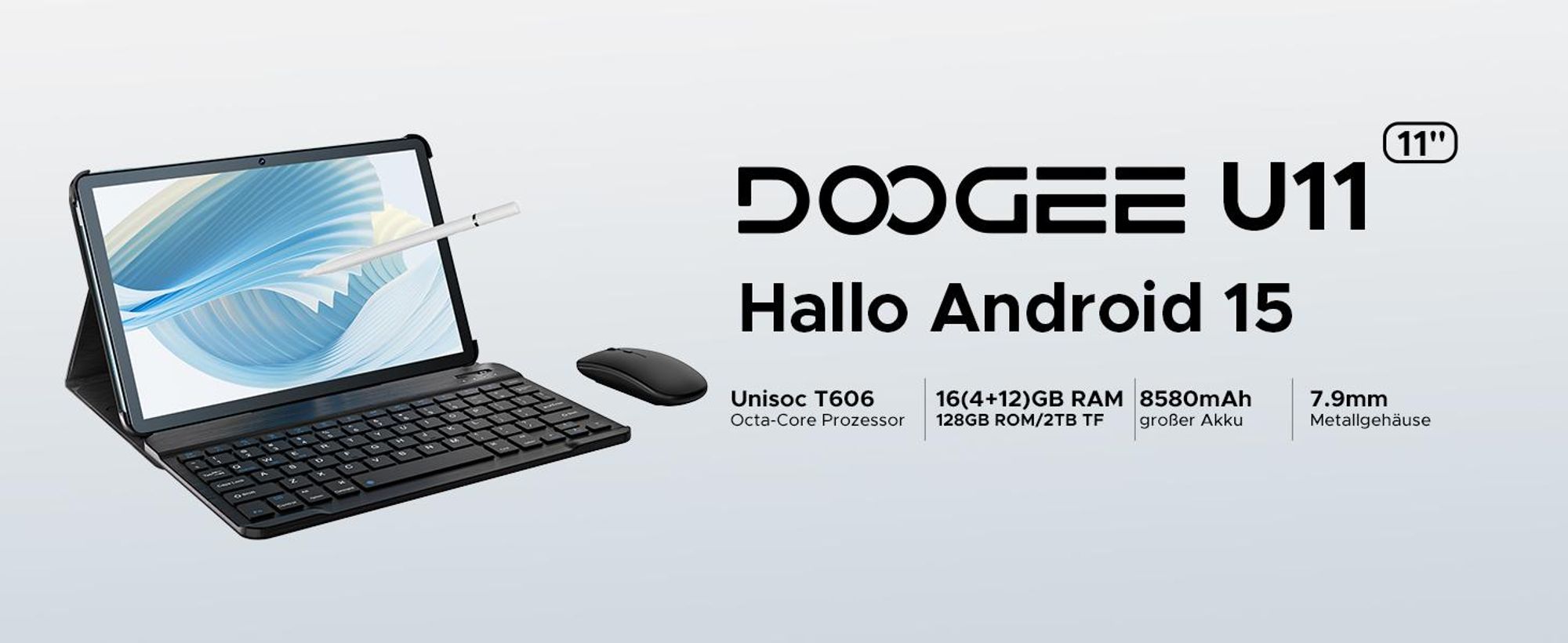 DOOGEE U11 VIP Tablet - Android 15, 11 Zoll,16(4+12)GB RAM+128GB(bis 2TB erweiterbar),90Hz,8580 mAh,Tastatur-Set
