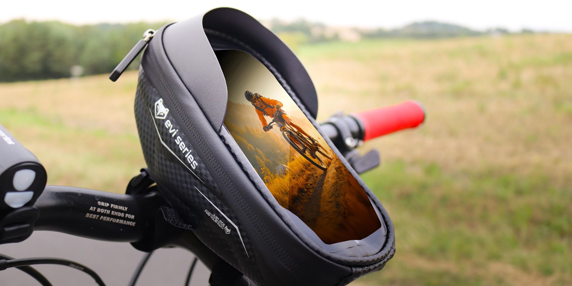 Fahrradtasche Lenkertasche wasserdicht, Handyhalterung bis 6,9 Zoll, 1,5L Hardcase Oberrohrtasche, kompaktes Design, EVI BIKE Flow+ S, Schwarz