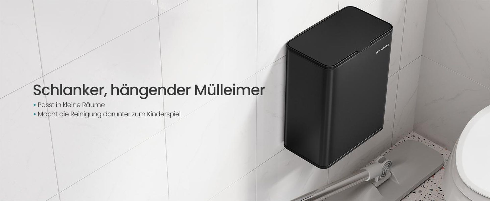 SONGMICS Mülleimer hängend, 8 L Stahl-Abfalleimer mit Deckel für Biomüll, an der Schranktür oder Wand, mit Haken, schwarz