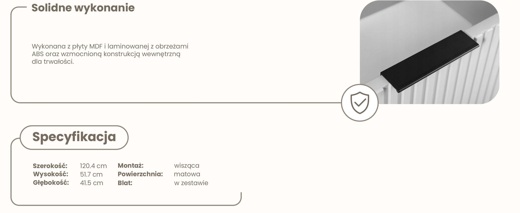 Szafka Pod Umywalkę 120 Cm Wisząca Biały Mat