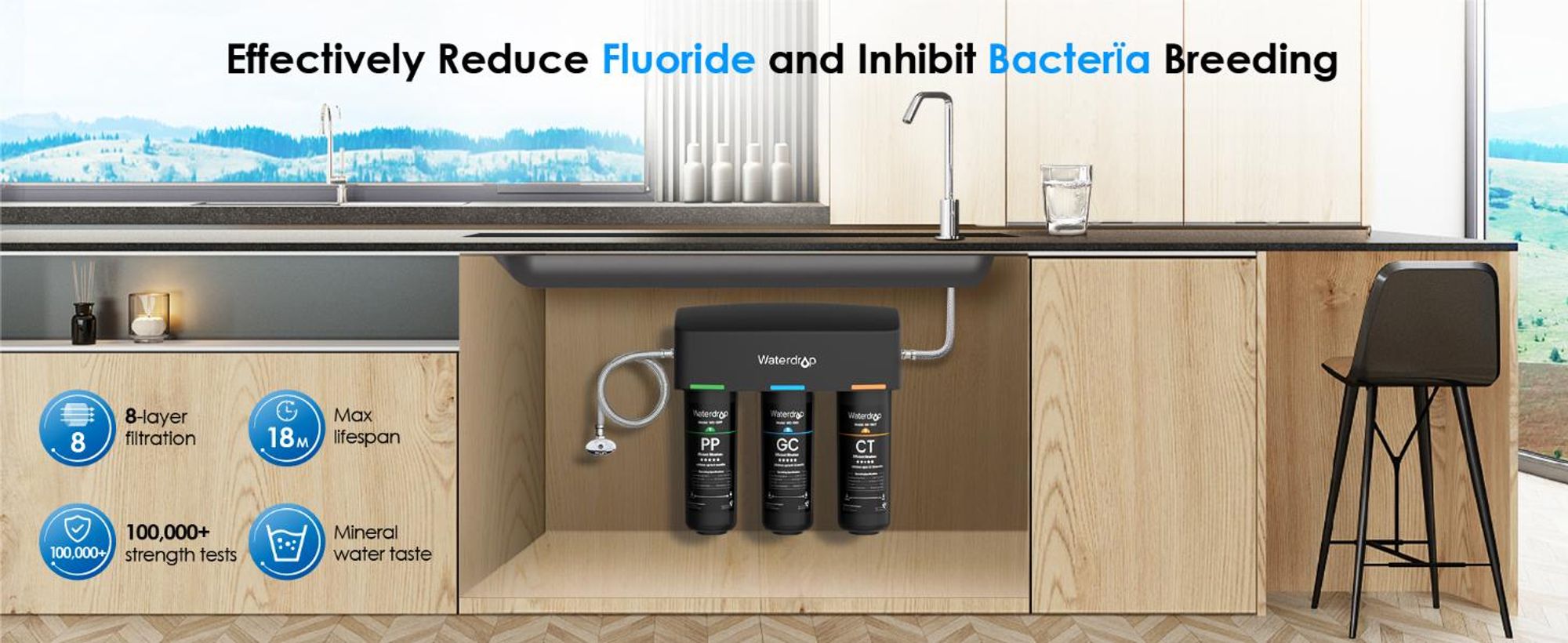 Waterdrop TSA Untertisch Wasserfiltersystem, mit 1 zusätzlichen 10PP-Filter