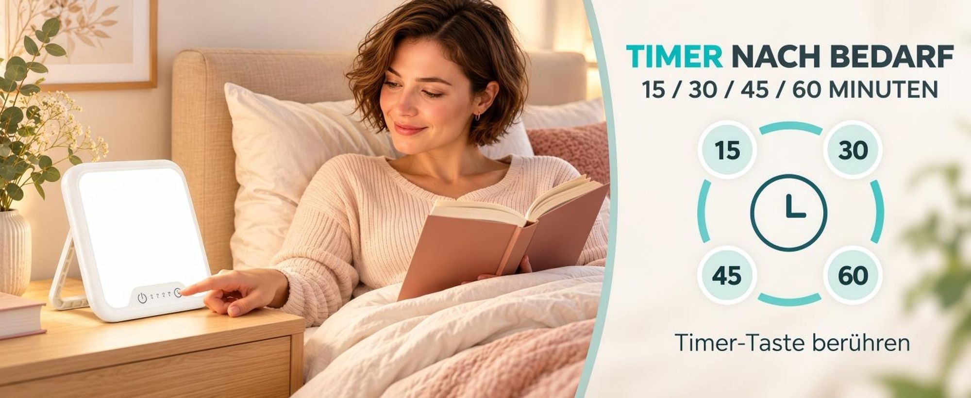 Tageslichtlampe, 10000 Lux lampe, Lichttherapiegeräte, 4 Timer, UV-Frei Sonnenlicht Lampe mit Touch-Steuerung, Stufenlosem Dimmen, Faltbar Halterung