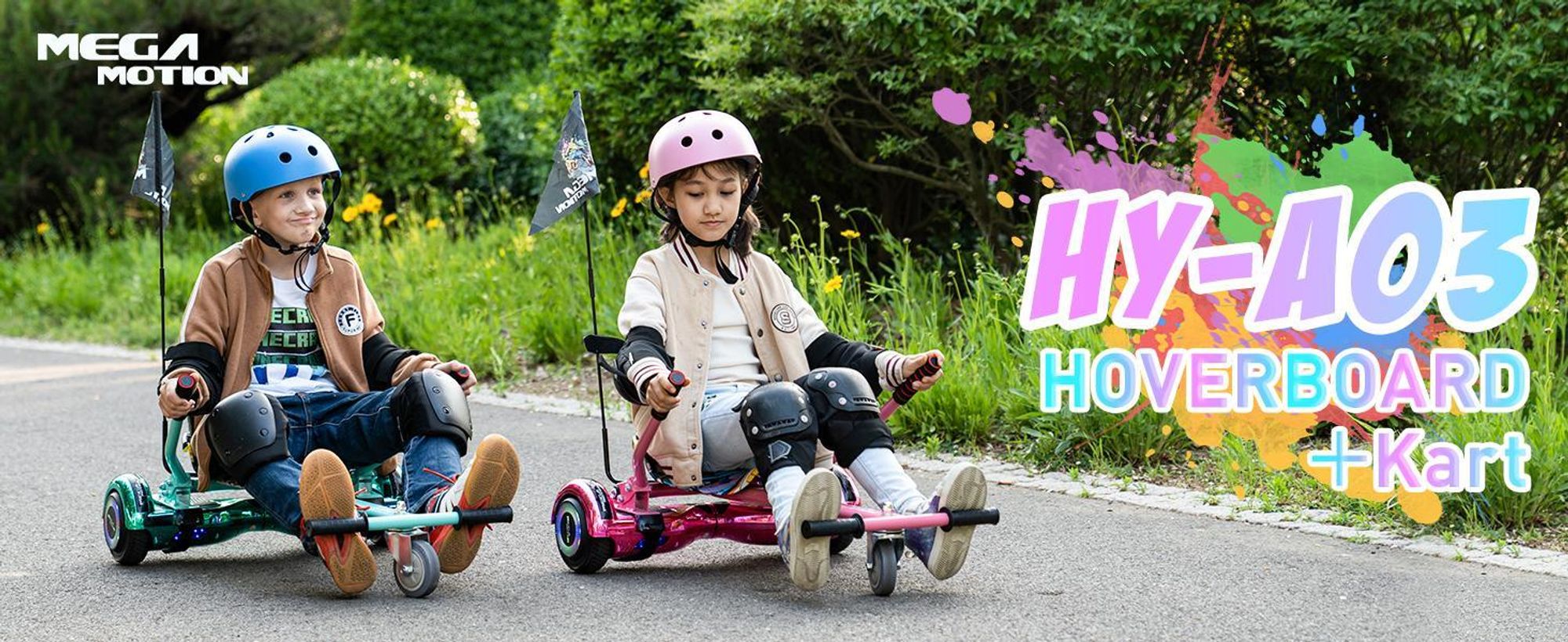 MEGA MOTION 6.5 Hoverboard mit sitz hoverkart GO-Kart für Kinder mit LED Leuchten & Bluetooth Musik Skateboard