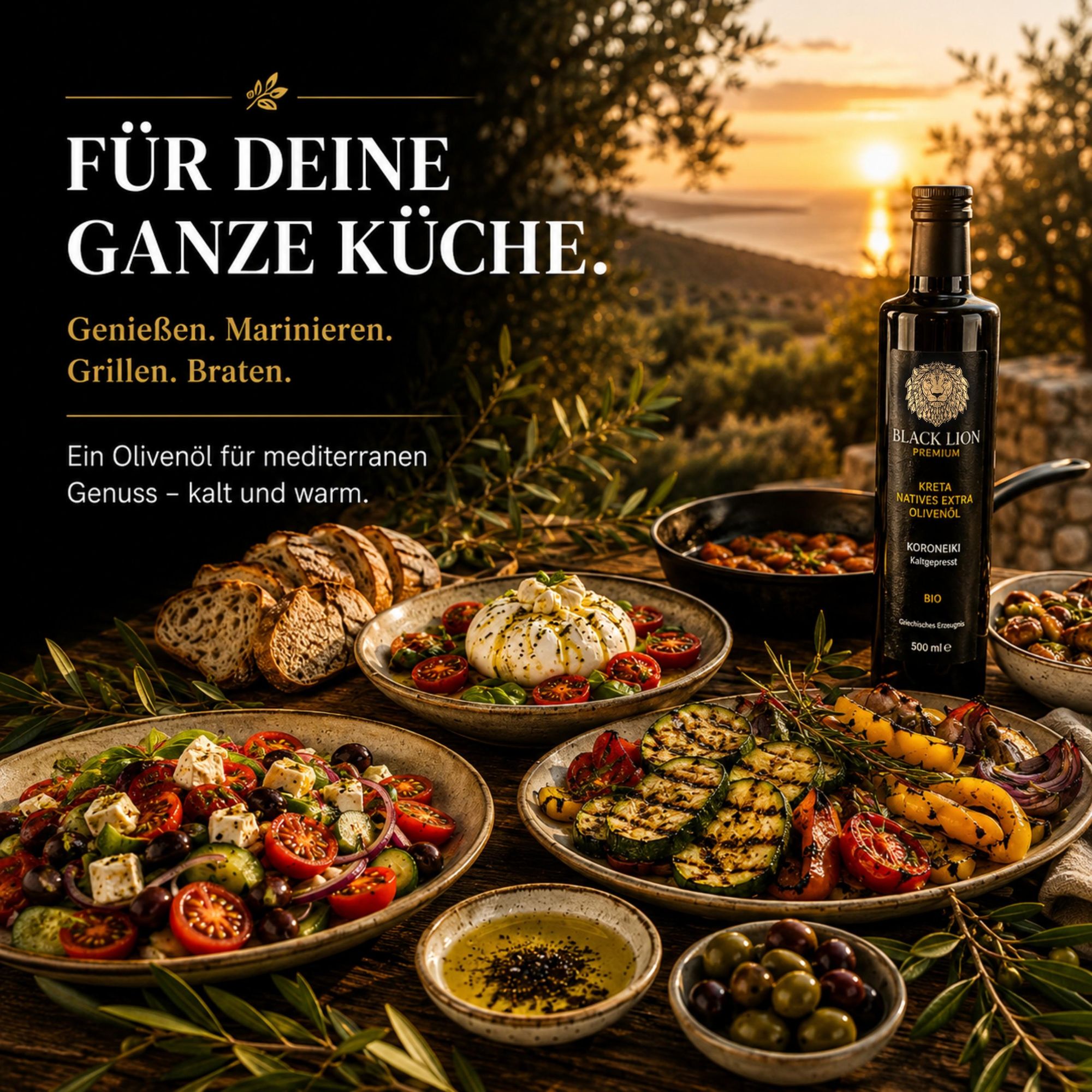 Black Lion Premium Olivenöl – vielseitig zum Genießen, Marinieren, Grillen und Braten
