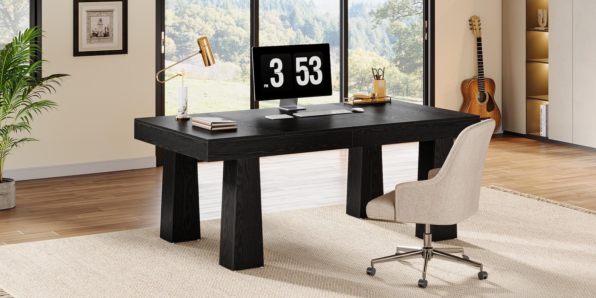 Tribesigns 160 cm Schreibtisch, robuster rechteckiger moderner Industrie-Besprechungstisch mit 4 konischen Beinen fürs Büro, Arbeitsplatz, Schwarz