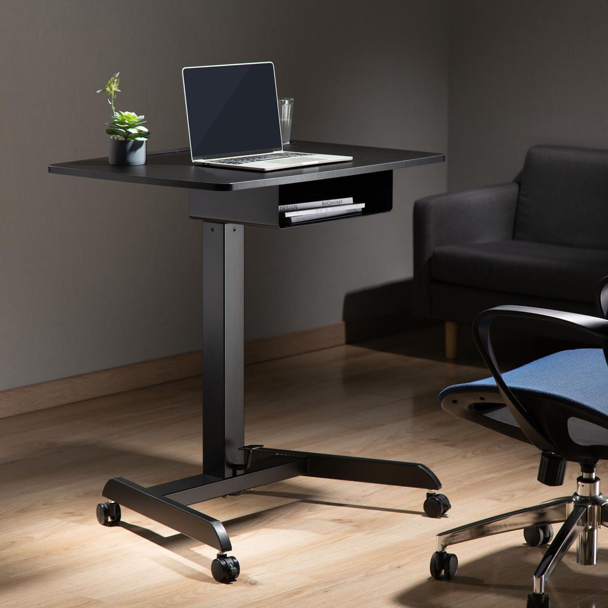 Höhenverstellbarer Laptoptisch mit Rollen und Schublade Sitz-steh-Schreibtisch - Höhenverstellbar bis max. 113cm / Max. 8kg - Schwarz