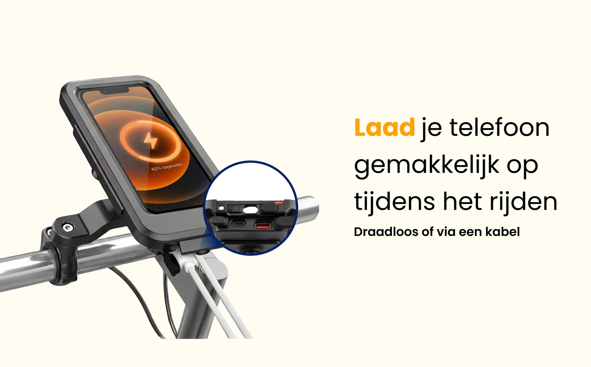 R2B Telefoonhouder Fiets met Powerbank 5000 mAh - Waterdicht