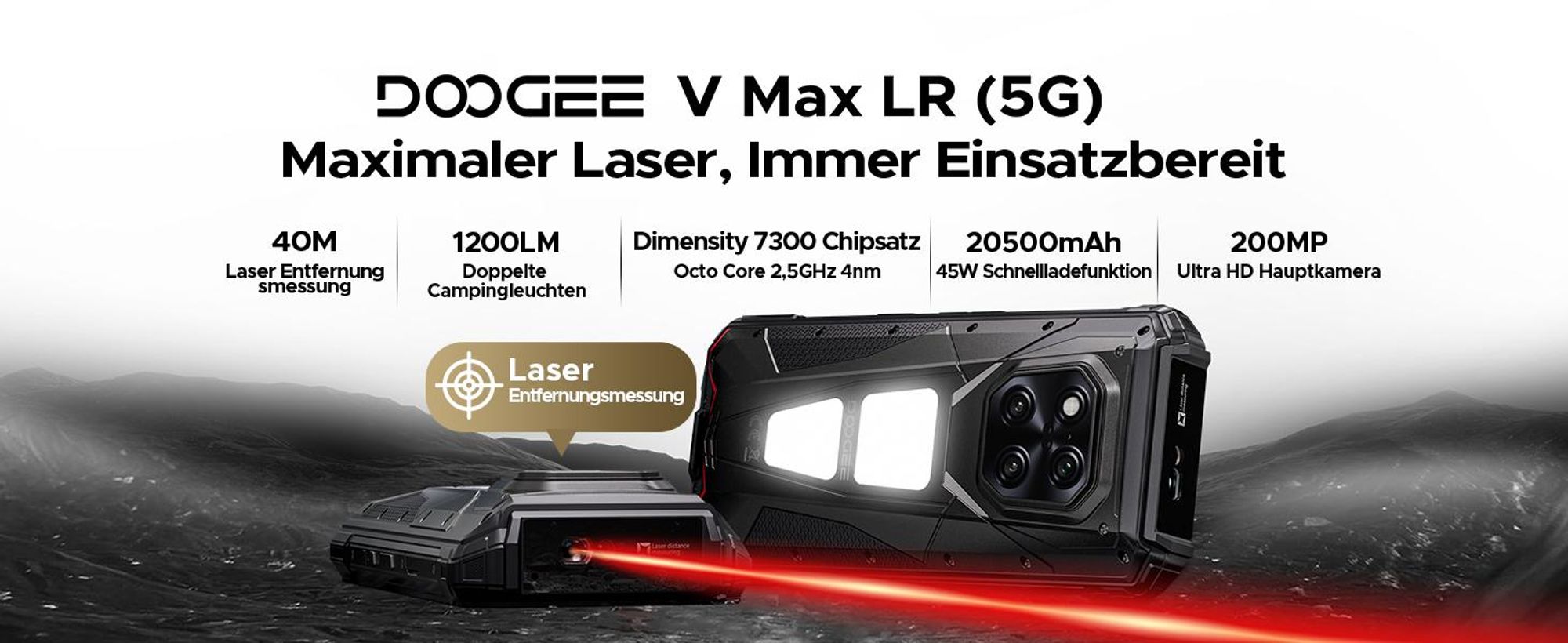 DOOGEE V Max LR Outdoor Smartphone Handy, 5G, IP68/IP69K, 6,78" 120Hz, 20500mAh, 36+512GB, 200MP,NFC, Fingerabdruck, ohne Vertrag