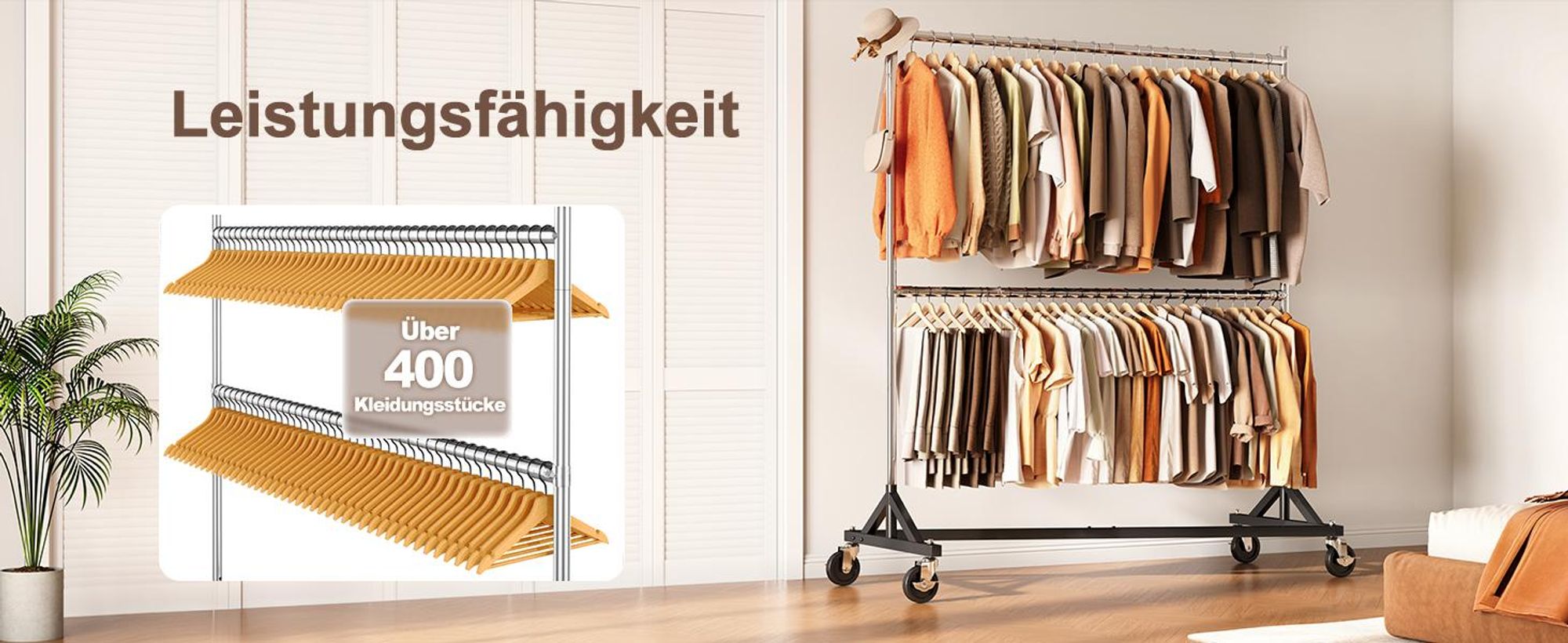 HOKEEPER Kommerzieller Kleiderständer mit Z-Ständer, Tragkraft 250 kg, robuster Schwerlast-Garderobenständer