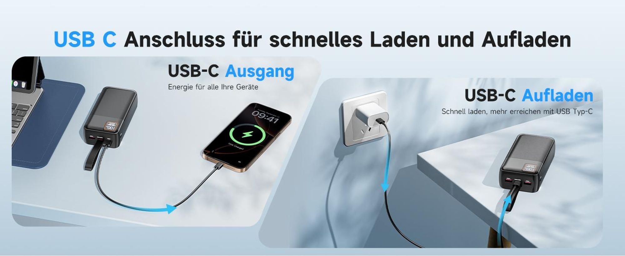 Powerbank, 42000mAh Power Bank, Externer Akku, Tragbares Ladegerät, 22.5W Schnellladung, für iPhone 16/15/14/13, Tablet, Galaxy S25, Huawei
