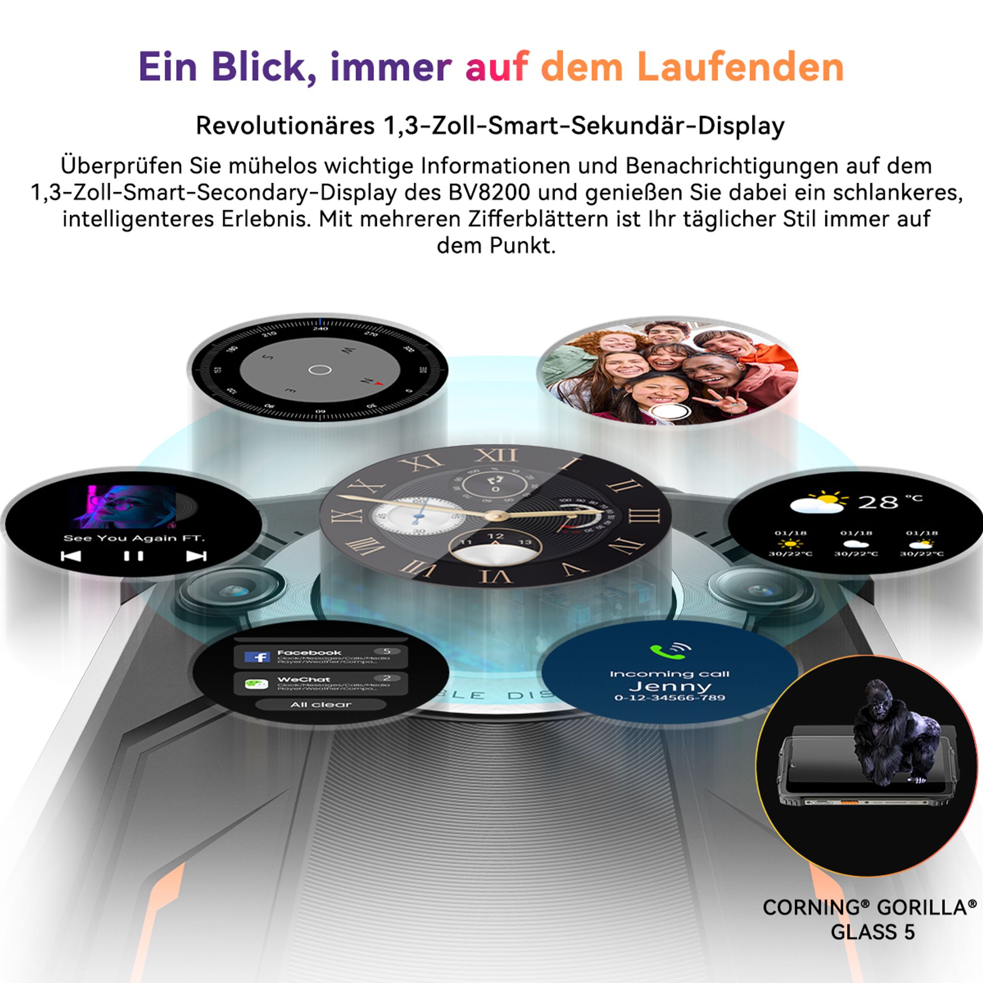 2026 Blackview BV8200 Robustes Outdoor Handy 36GB+ 256GB,6,5" FHD+1.3'' Doppel Bildschirm, 8800mAh, 50MP, Helio G100, NFC, IP68, 170 Lumen
