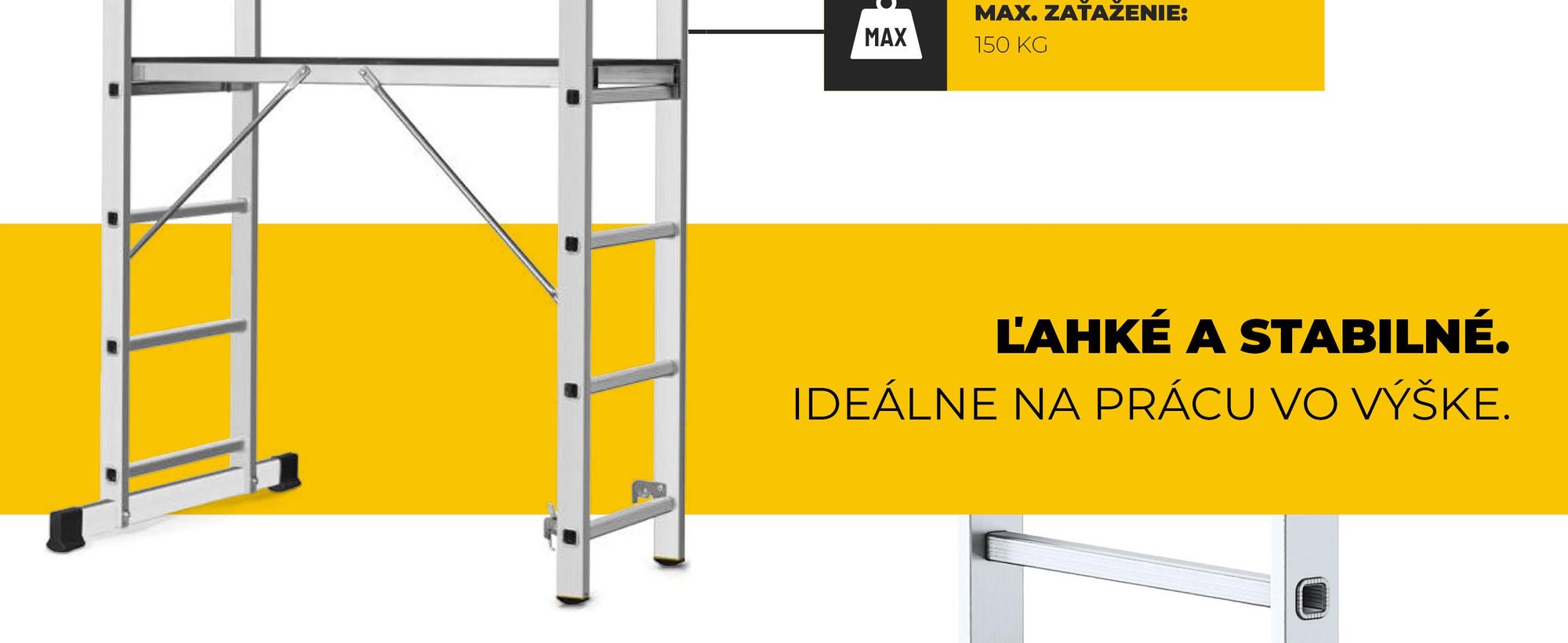 Drabest | Hliníkové lešenie – hliníkové lešenie 2×6 – rebríkové lešenie – nosnosť platformy: 150 kg – rozmery platformy: 46 × 150 cm
